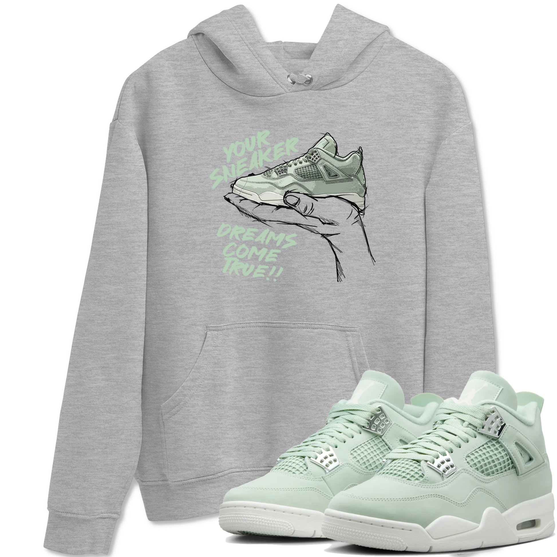 4s Abundance shirts to match jordans Sneaker Dreams sneaker match tees Air Jordan 4 Seafoam match shoes to clothes SNRT Sneaker Tees unisex cotton Heather Grey 1 shirts