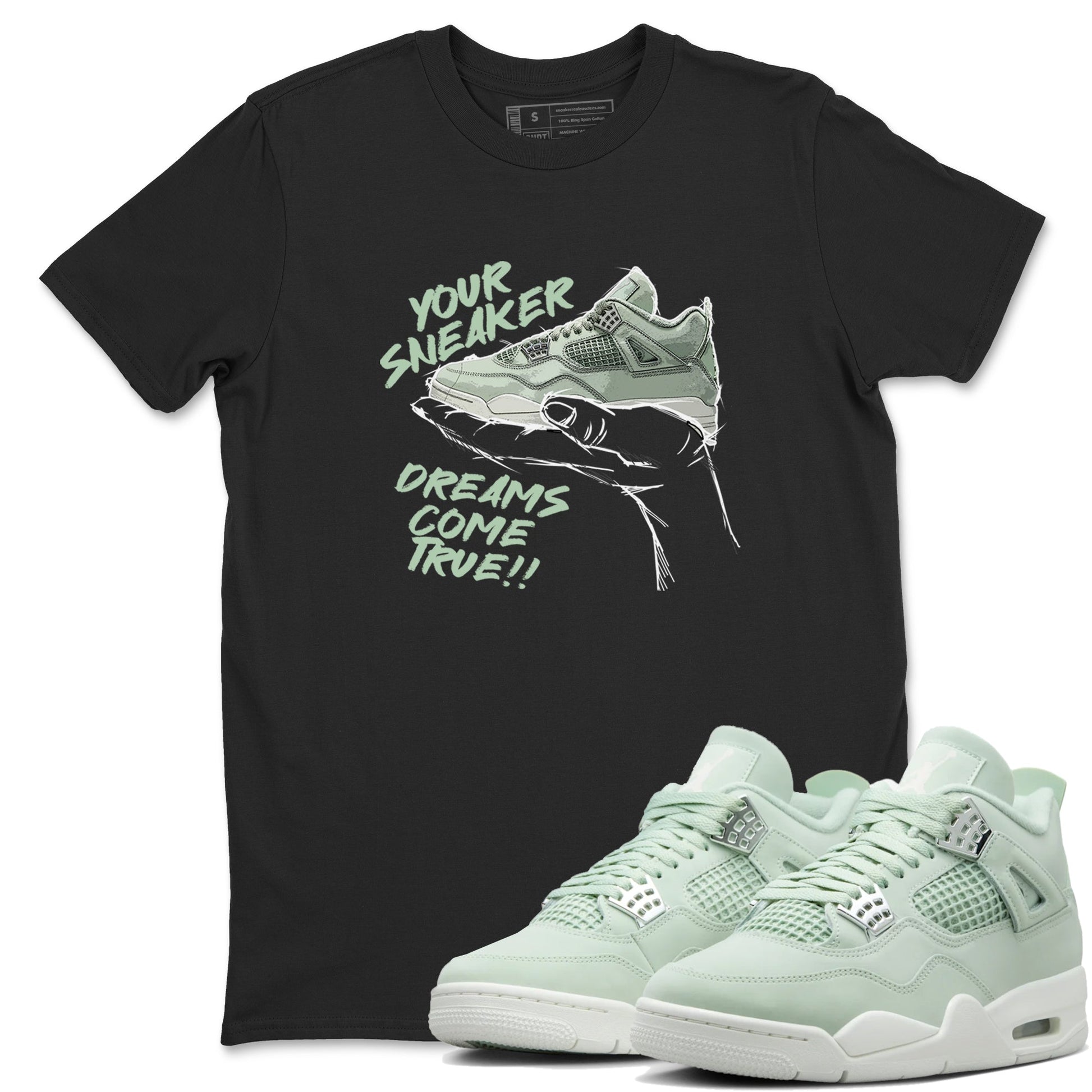4s Abundance shirts to match jordans Sneaker Dreams sneaker match tees Air Jordan 4 Seafoam match shoes to clothes SNRT Sneaker Tees unisex cotton Black 1 shirts