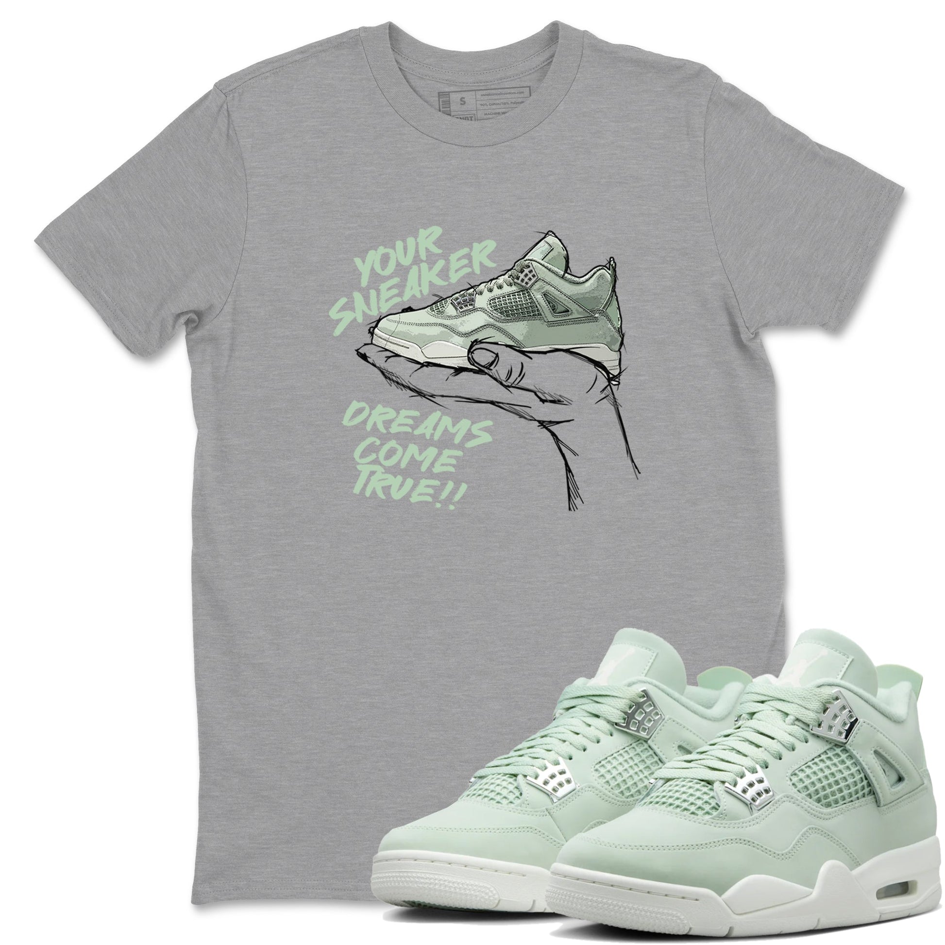 4s Abundance shirts to match jordans Sneaker Dreams sneaker match tees Air Jordan 4 Seafoam match shoes to clothes SNRT Sneaker Tees unisex cotton Heather Grey 1 shirts