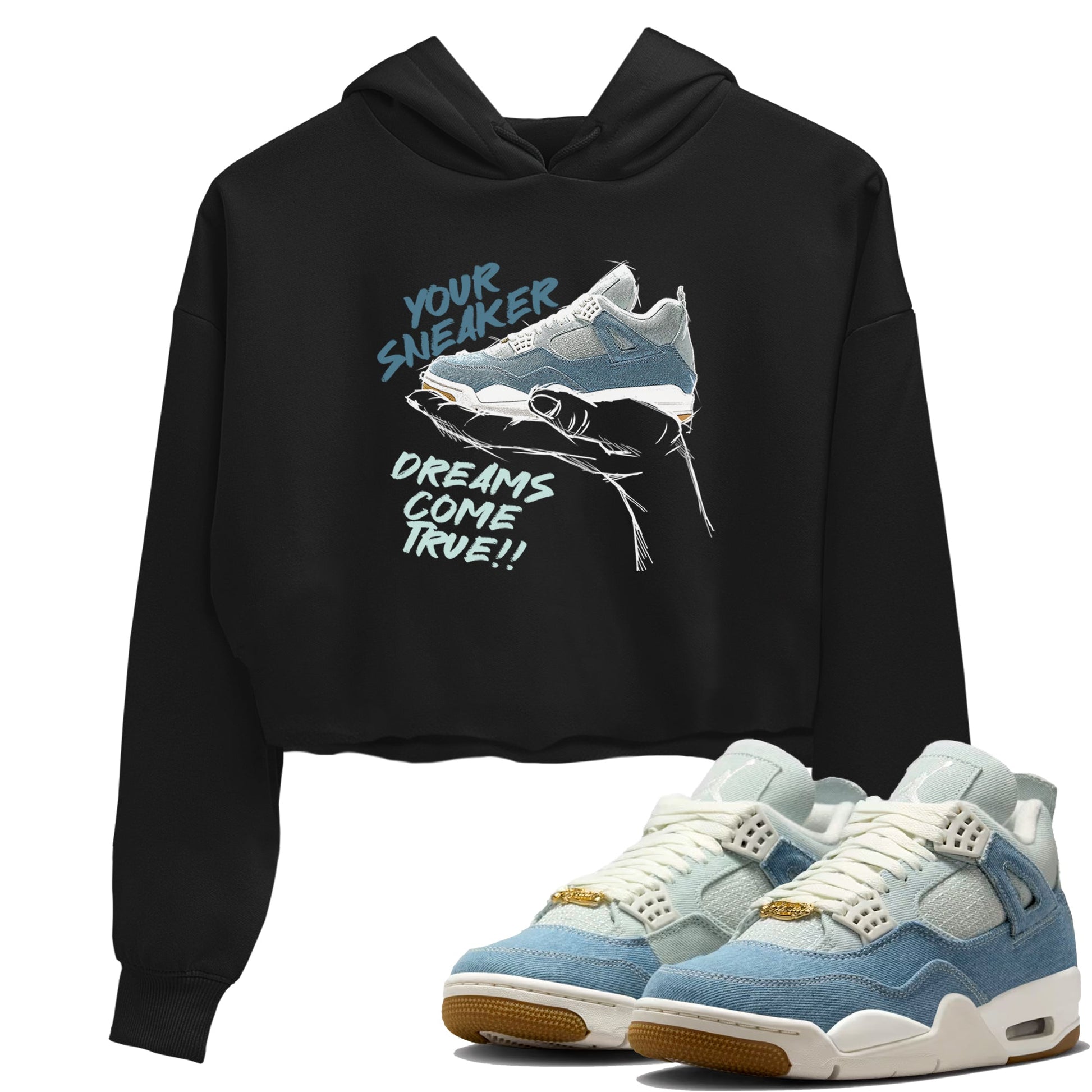 Sneaker match tees – Sneaker Tees To Match 4s Worn Blue Air Jordan 4 Denim Shoes – Sneaker Dreams Crop T-Shirt Black 1