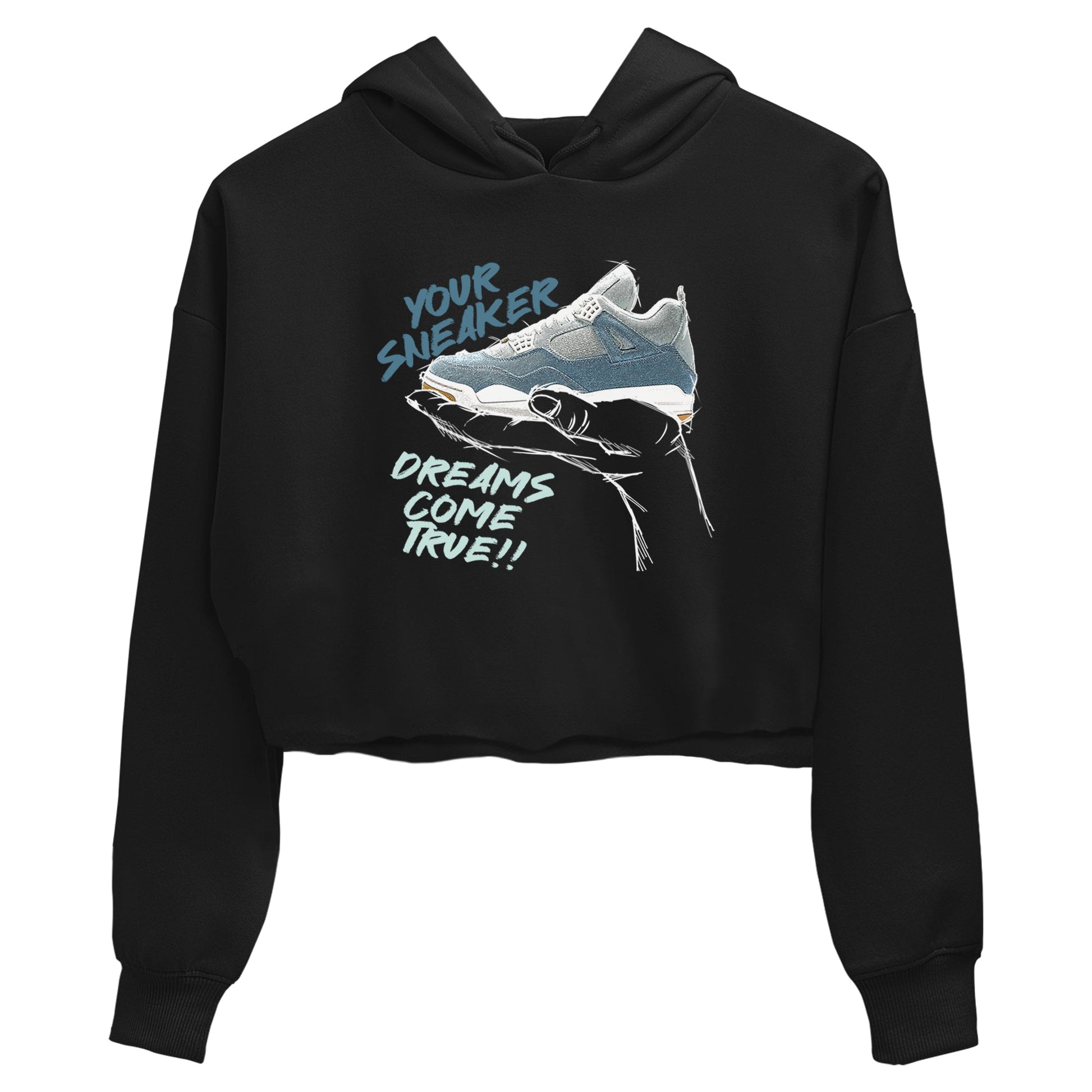 Sneaker match tees – Sneaker Tees To Match 4s Worn Blue Air Jordan 4 Denim Shoes – Sneaker Dreams Crop T-Shirt Black 2