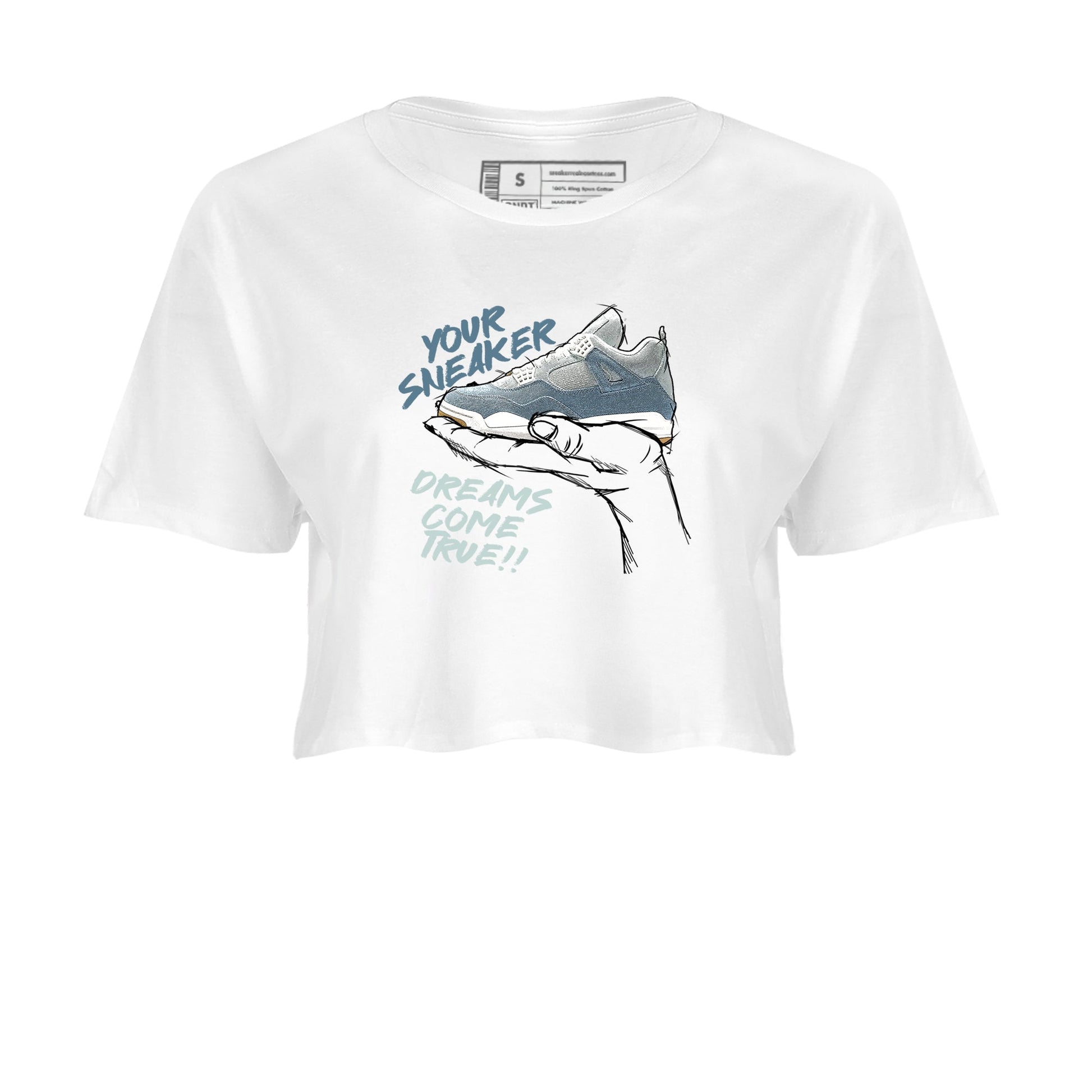 Sneaker match tees – Sneaker Tees To Match 4s Worn Blue Air Jordan 4 Denim Shoes – Sneaker Dreams Crop T-Shirt White 2