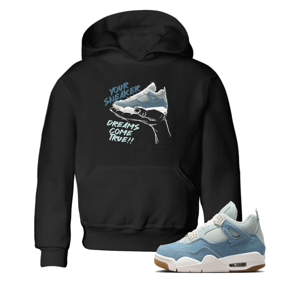 Sneaker match tees – Sneaker Tees To Match 4s Worn Blue Air Jordan 4 Denim Shoes – Sneaker Dreams Kids T-Shirt Black 1