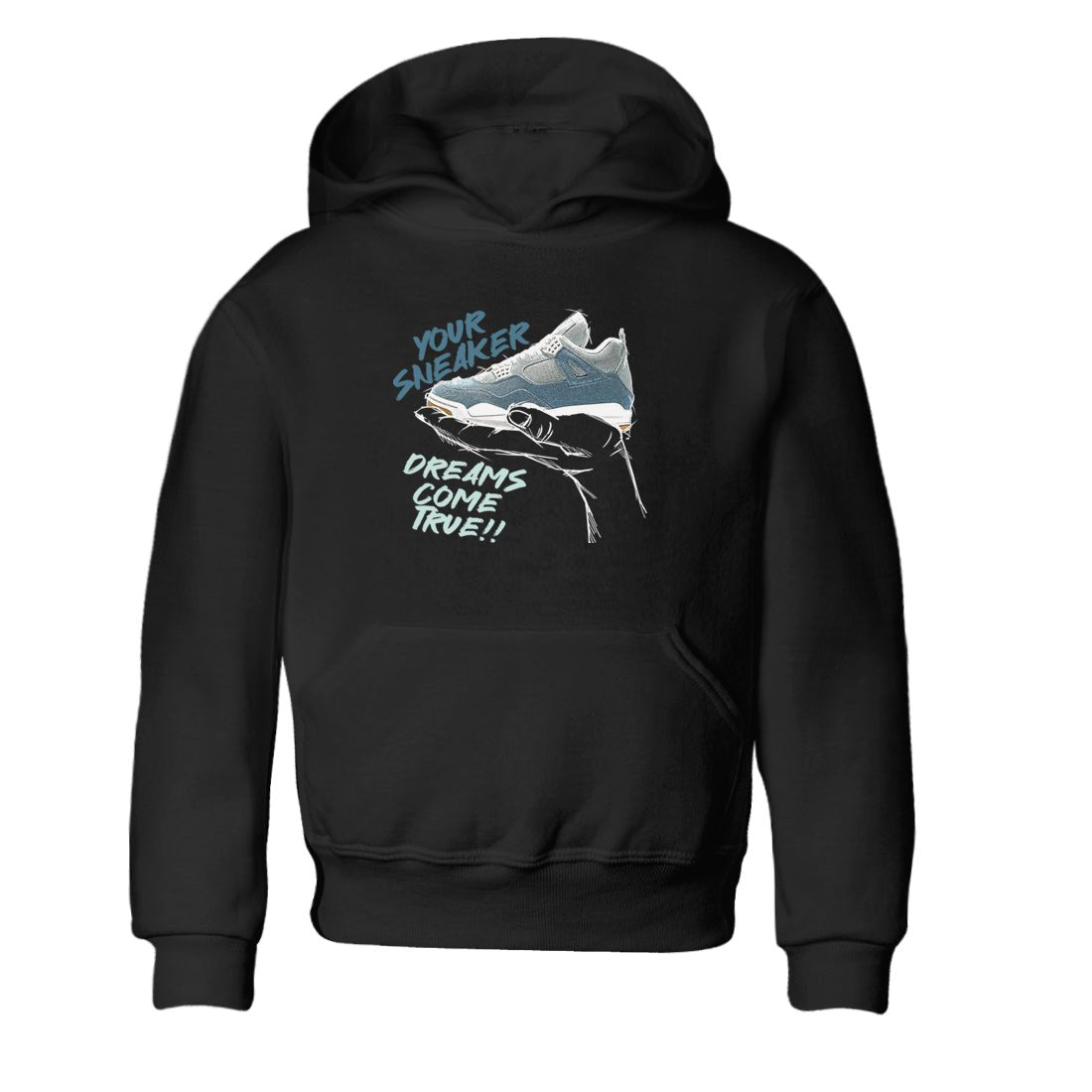 Sneaker match tees – Sneaker Tees To Match 4s Worn Blue Air Jordan 4 Denim Shoes – Sneaker Dreams Kids T-Shirt Black 2