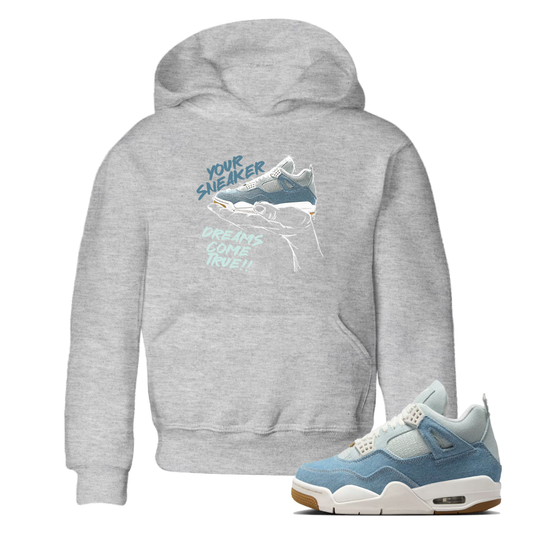 Sneaker match tees – Sneaker Tees To Match 4s Worn Blue Air Jordan 4 Denim Shoes – Sneaker Dreams Kids T-Shirt Heather Grey 1