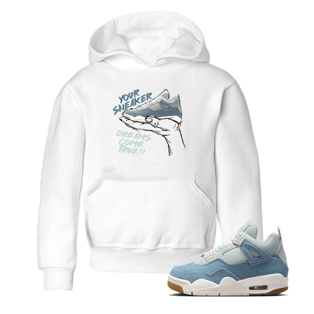 Sneaker match tees – Sneaker Tees To Match 4s Worn Blue Air Jordan 4 Denim Shoes – Sneaker Dreams Kids T-Shirt White 1