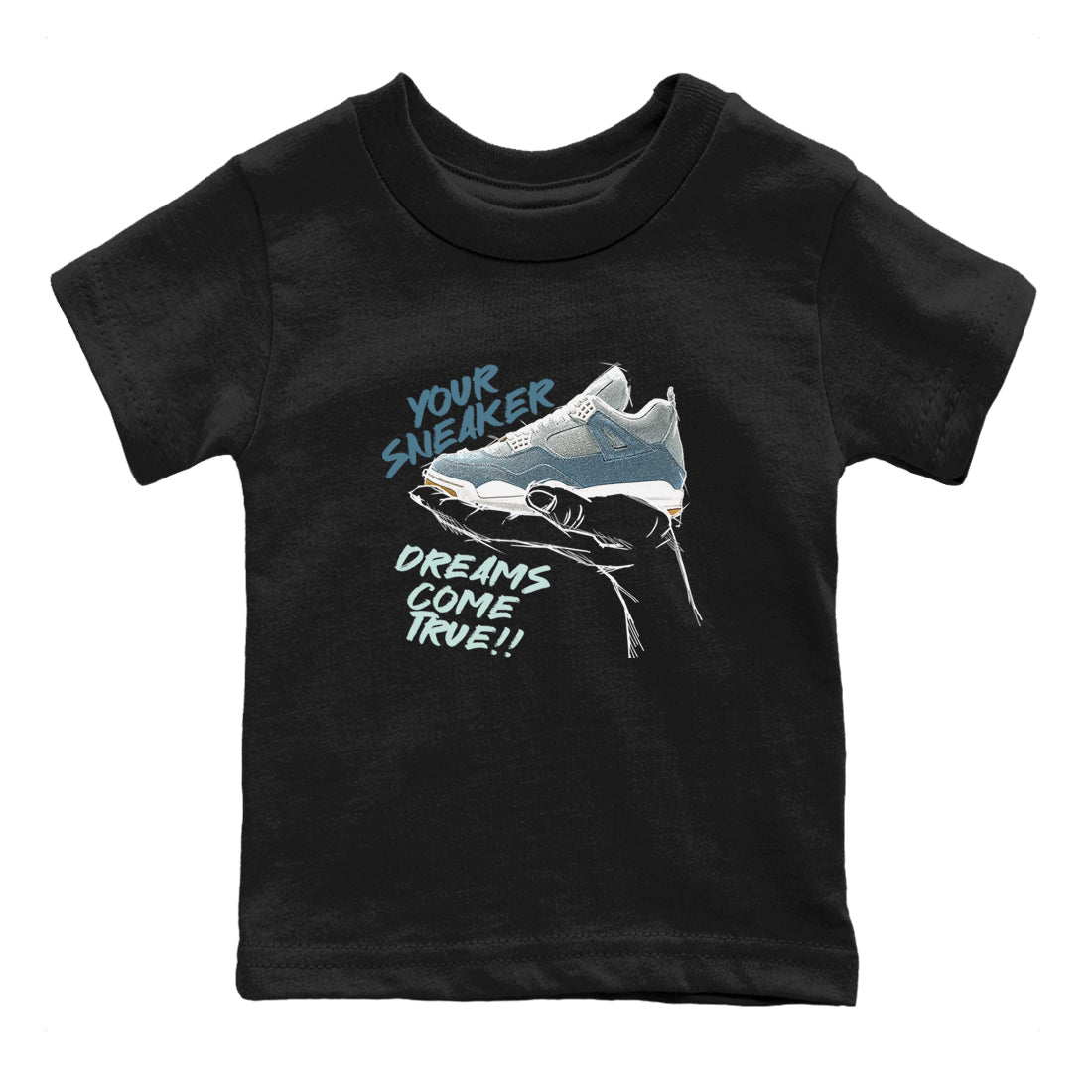 Sneaker match tees – Sneaker Tees To Match 4s Worn Blue Air Jordan 4 Denim Shoes – Sneaker Dreams Kids T-Shirt Black 2