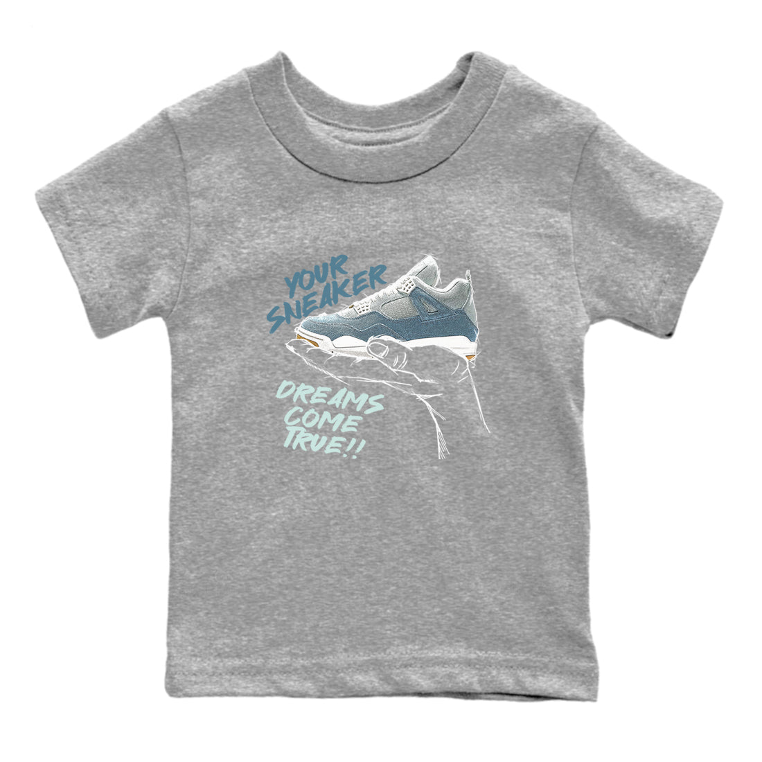 Sneaker match tees – Sneaker Tees To Match 4s Worn Blue Air Jordan 4 Denim Shoes – Sneaker Dreams Kids T-Shirt Heather Grey 2