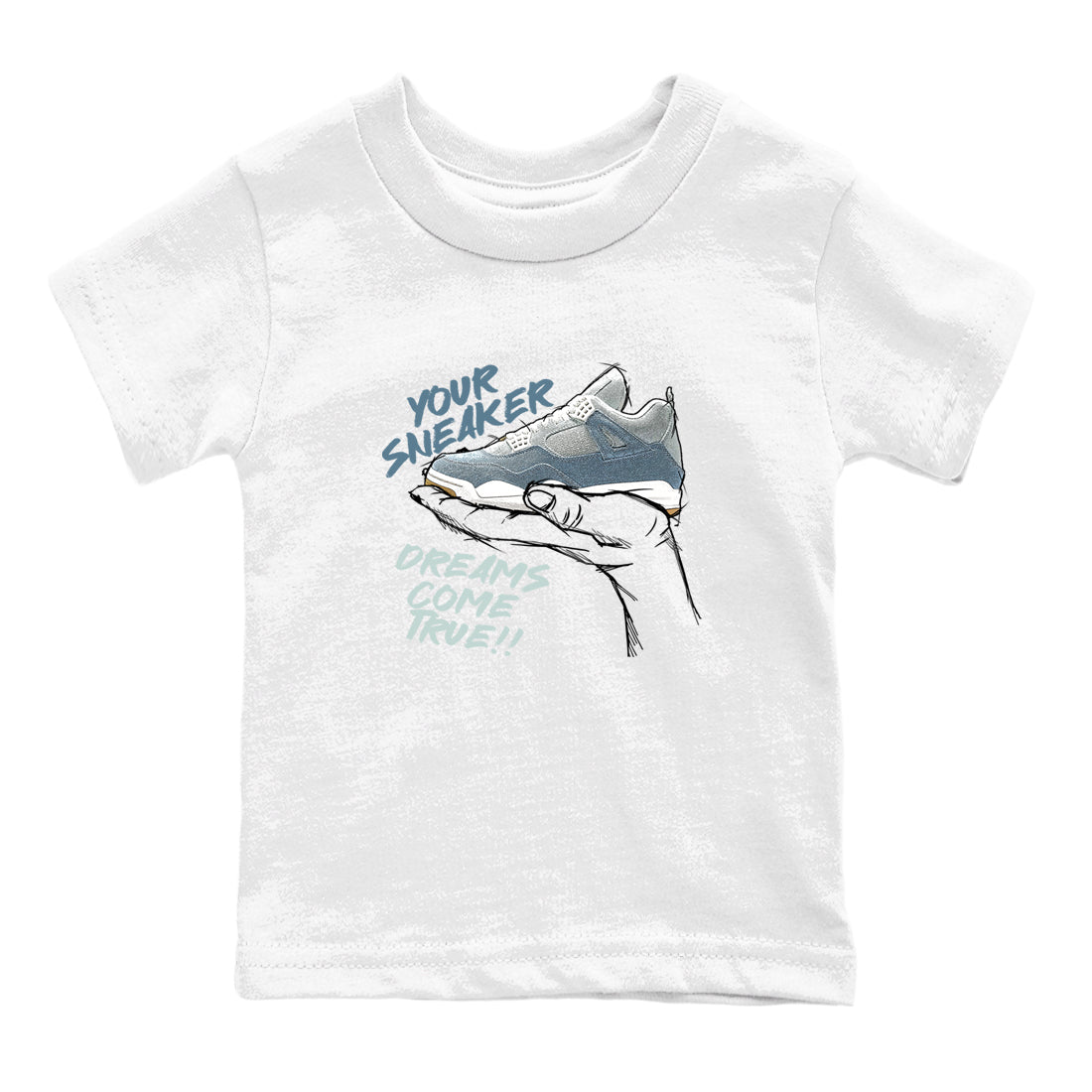 Sneaker match tees – Sneaker Tees To Match 4s Worn Blue Air Jordan 4 Denim Shoes – Sneaker Dreams Kids T-Shirt White 2