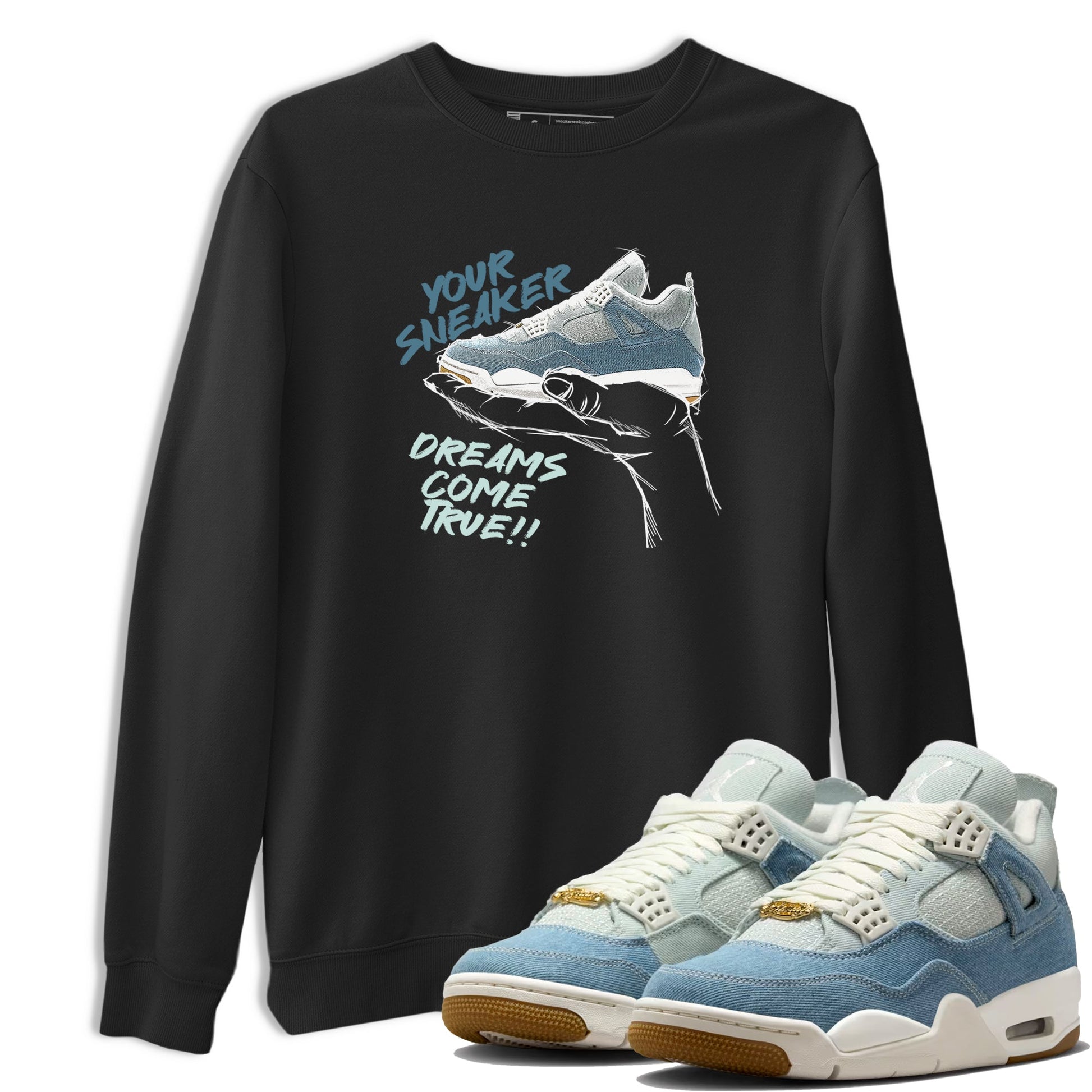 Sneaker match tees – Sneaker Tees To Match 4s Worn Blue Air Jordan 4 Denim Shoes – Sneaker Dreams Tee Black 1