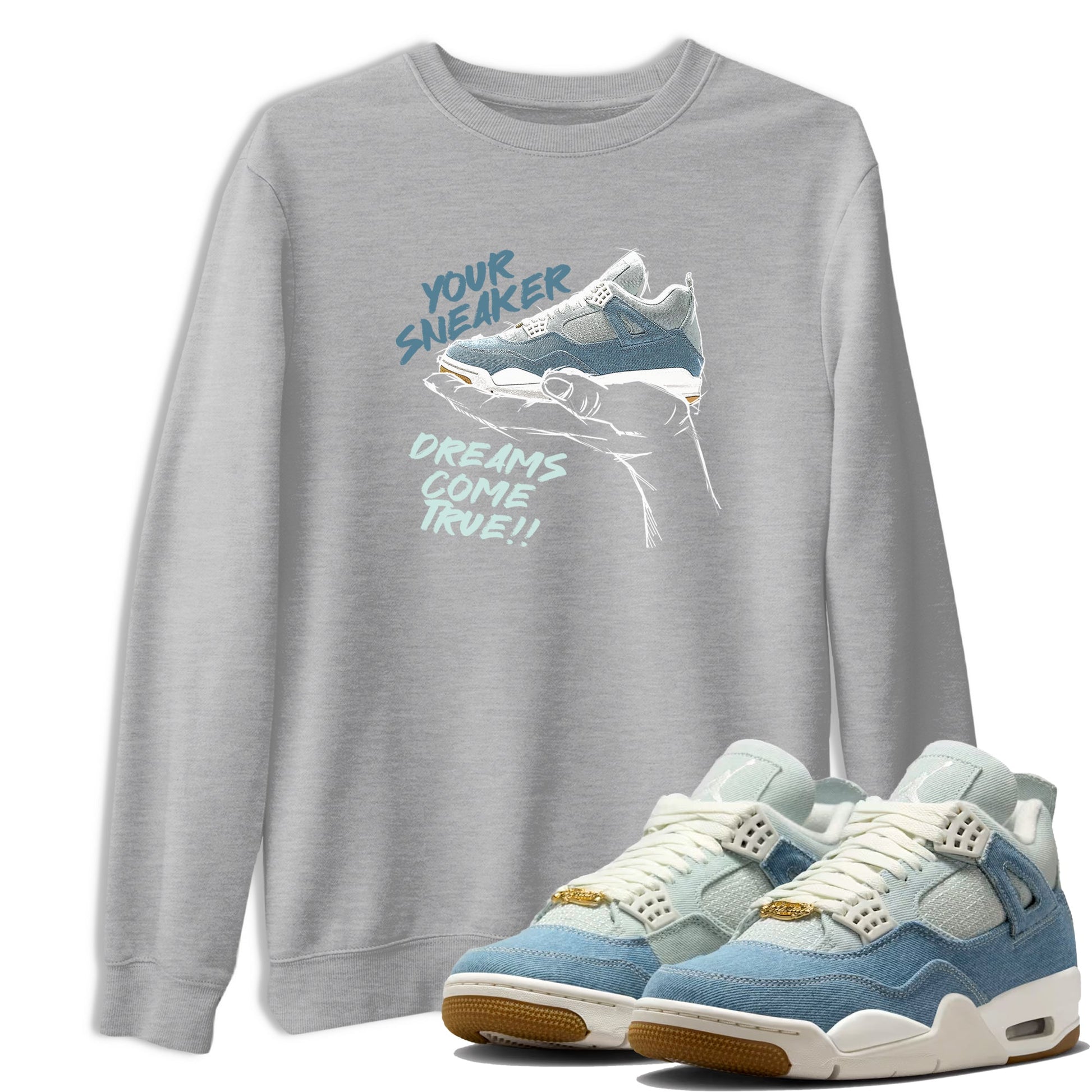 Sneaker match tees – Sneaker Tees To Match 4s Worn Blue Air Jordan 4 Denim Shoes – Sneaker Dreams Tee Heather Grey 1