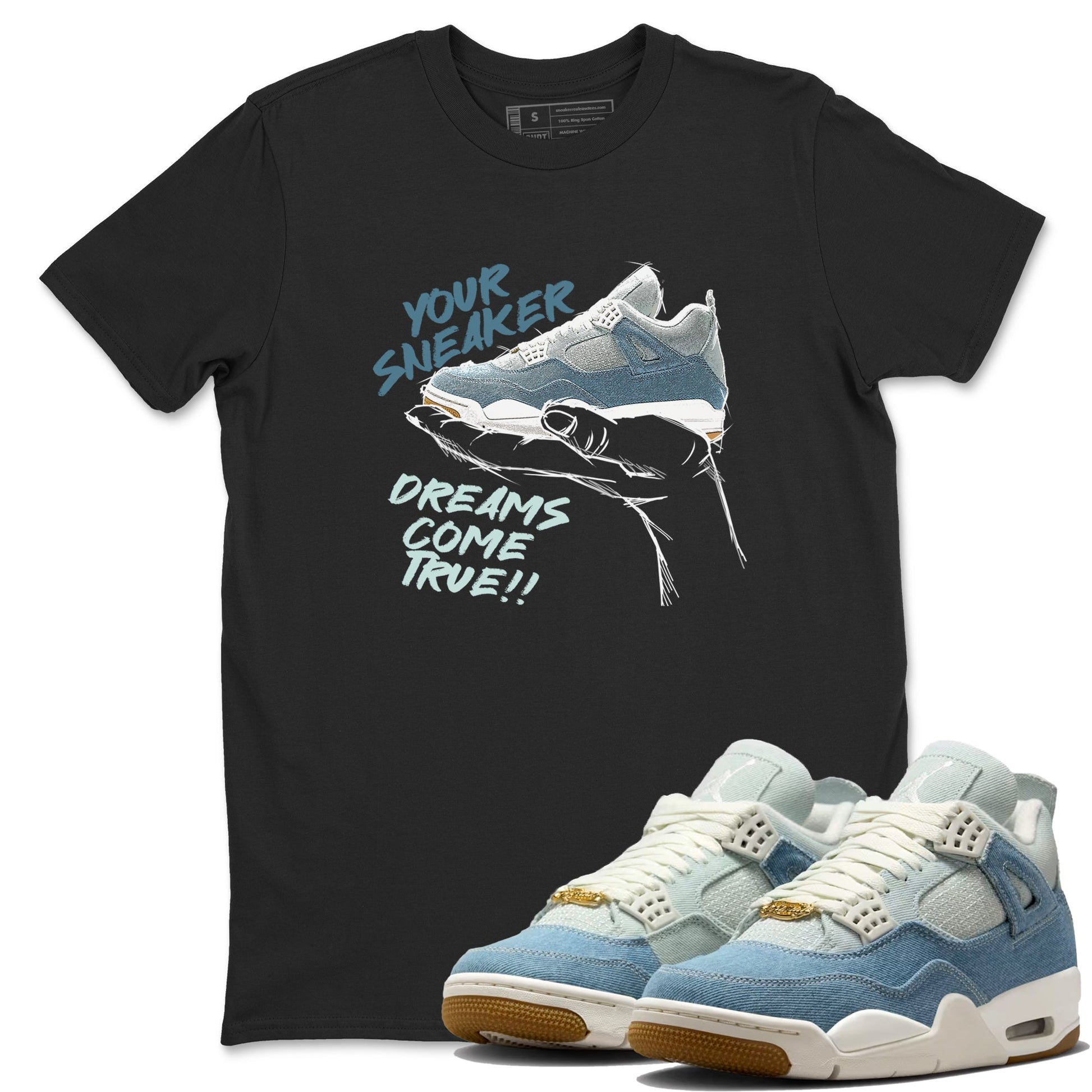 Sneaker match tees – Sneaker Tees To Match 4s Worn Blue Air Jordan 4 Denim Shoes – Sneaker Dreams Tee Black 1