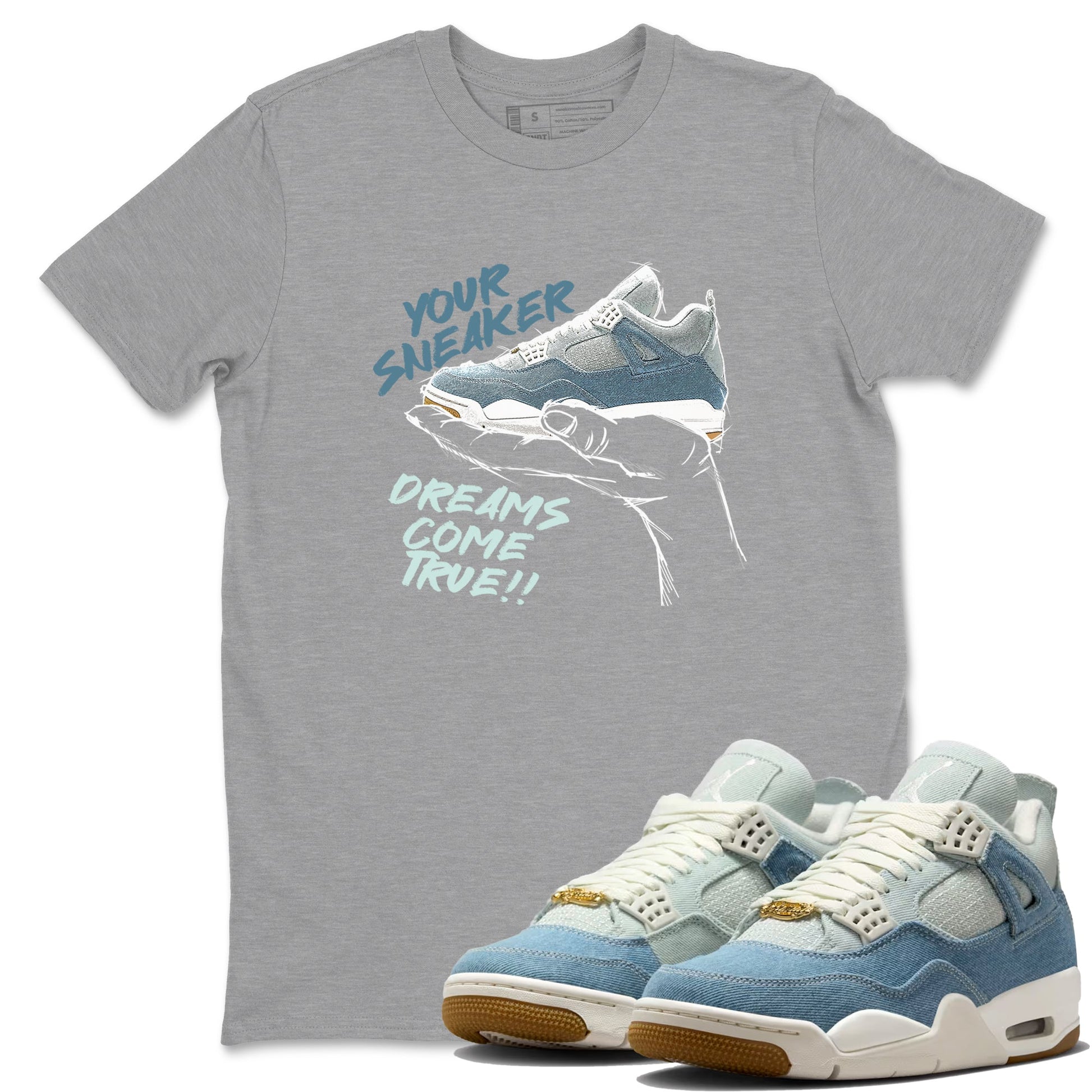 Sneaker match tees – Sneaker Tees To Match 4s Worn Blue Air Jordan 4 Denim Shoes – Sneaker Dreams Tee Heather Grey 1