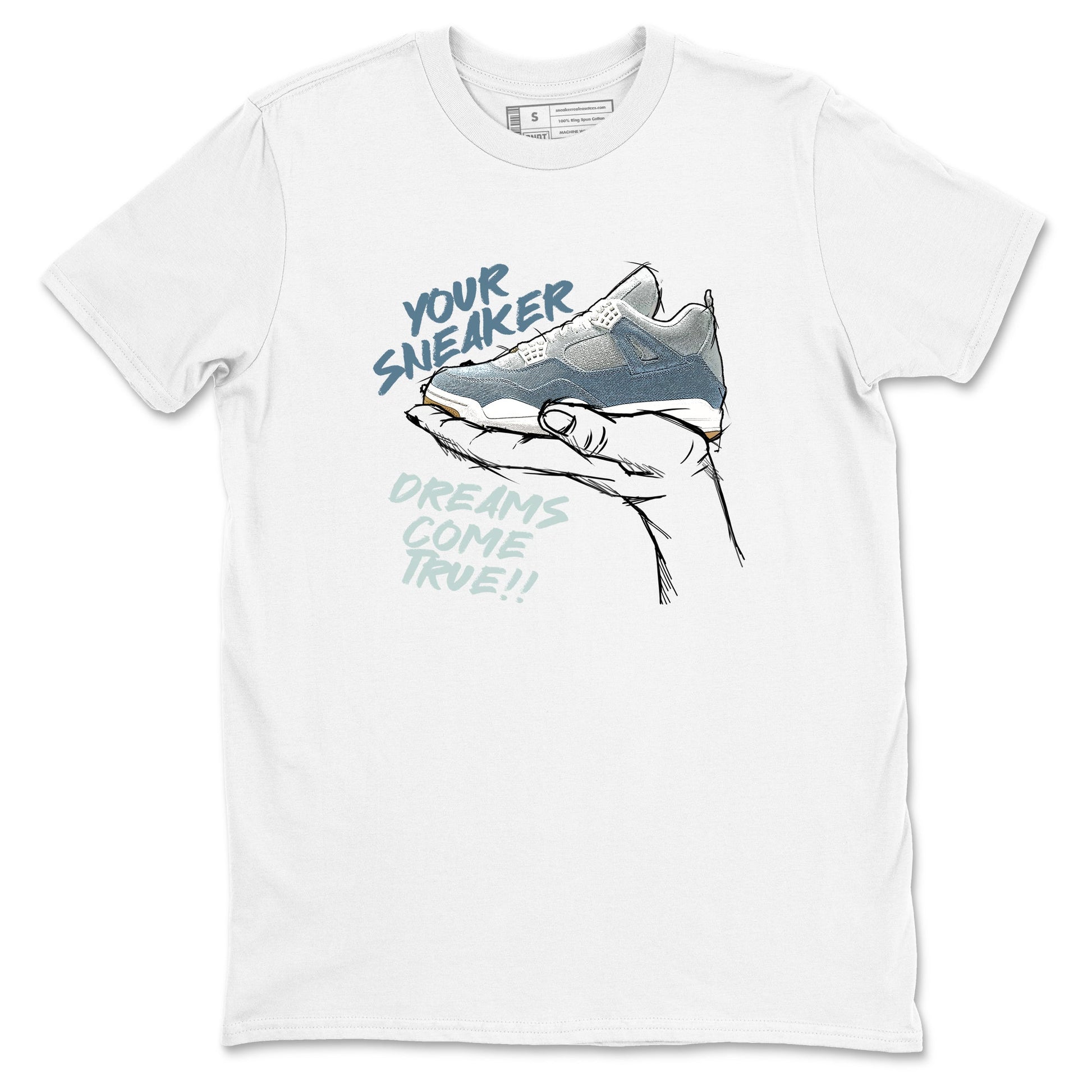 Sneaker match tees – Sneaker Tees To Match 4s Worn Blue Air Jordan 4 Denim Shoes – Sneaker Dreams Tee White 2