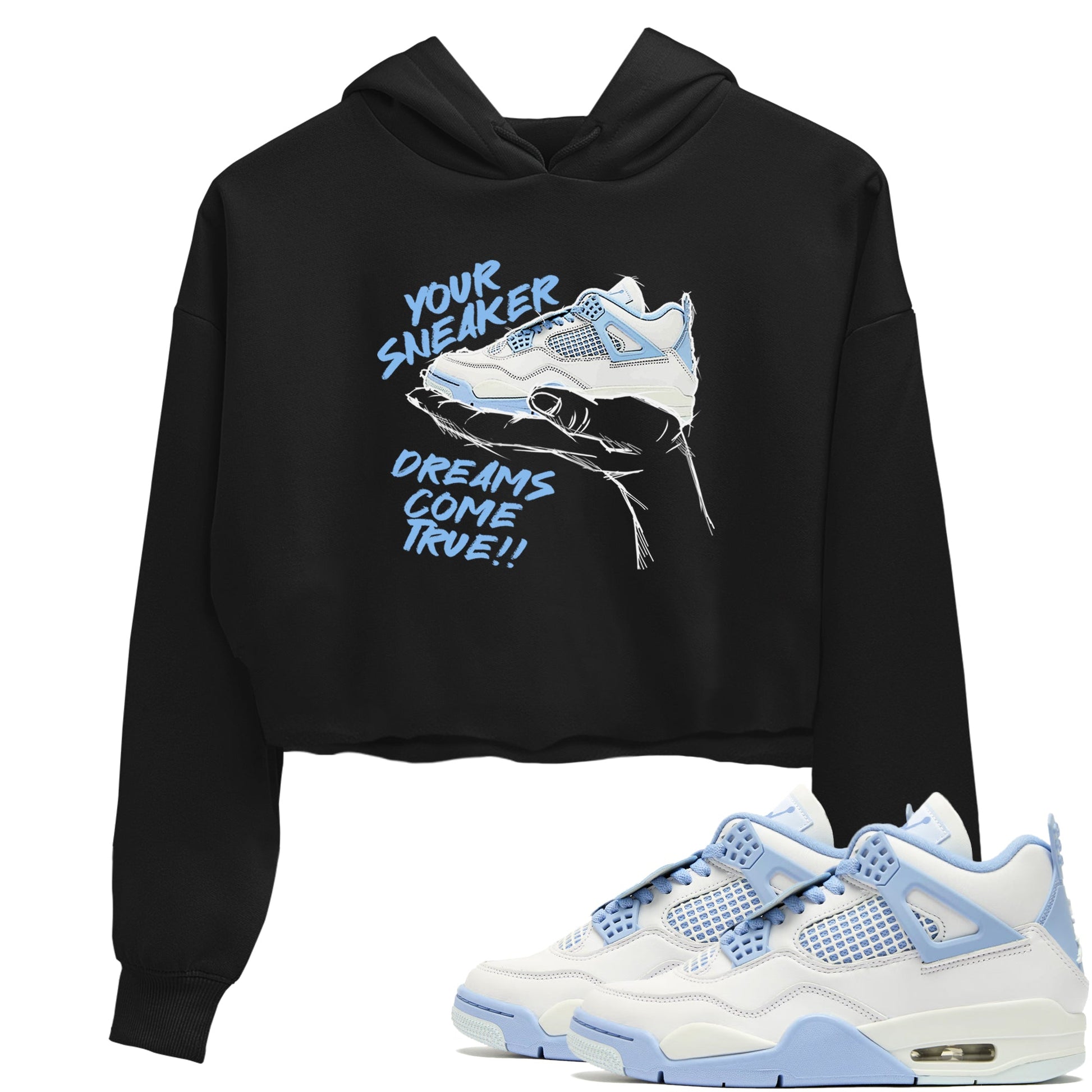 4s Forget Me Not shirts to match jordans Sneaker Dreams sneaker match tees Air Jordan 4 Retro Forget Me Not match shoes to clothes SNRT Sneaker Tees unisex cotton Black 1 crop tee