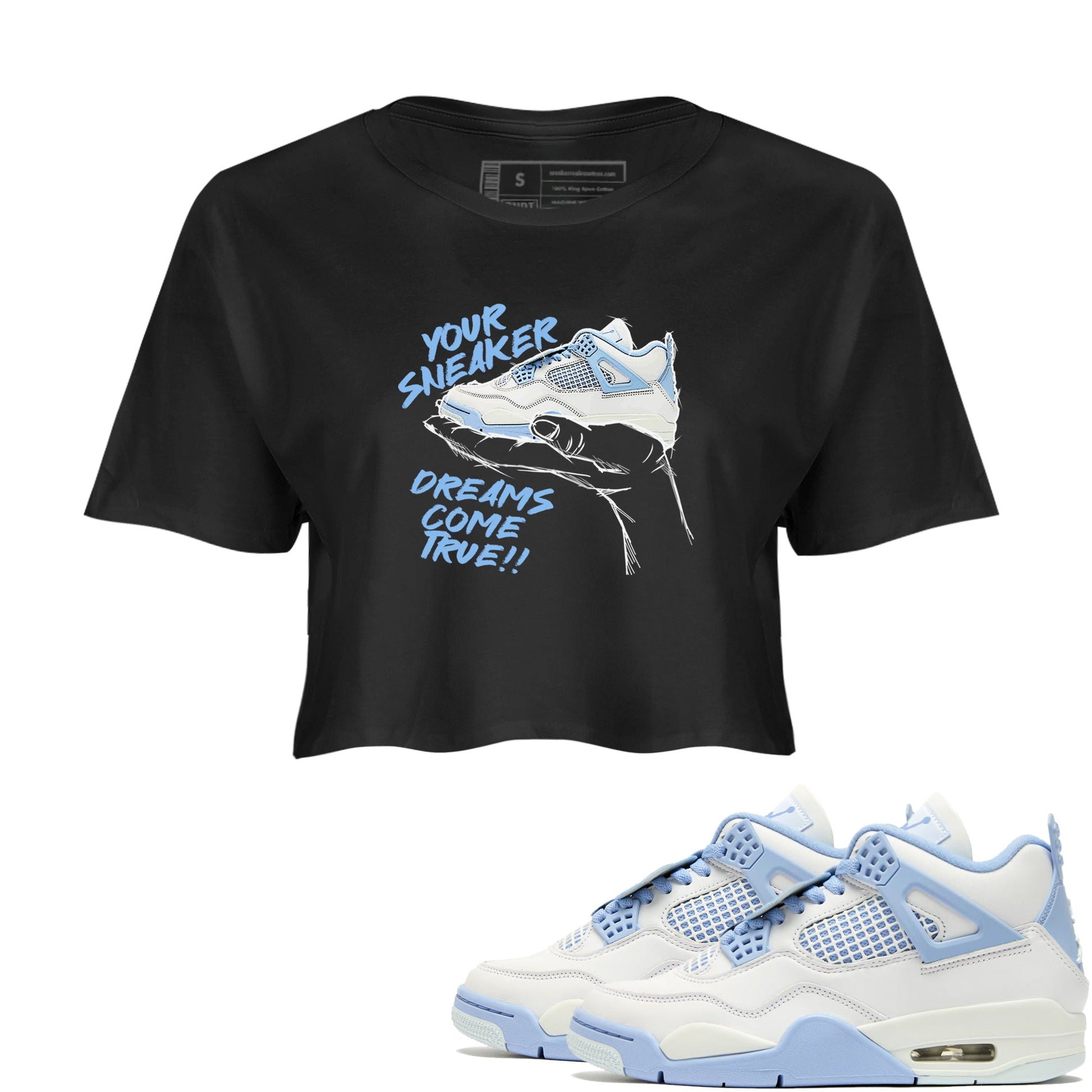 4s Forget Me Not shirts to match jordans Sneaker Dreams sneaker match tees Air Jordan 4 Retro Forget Me Not match shoes to clothes SNRT Sneaker Tees unisex cotton Black 1 crop tee