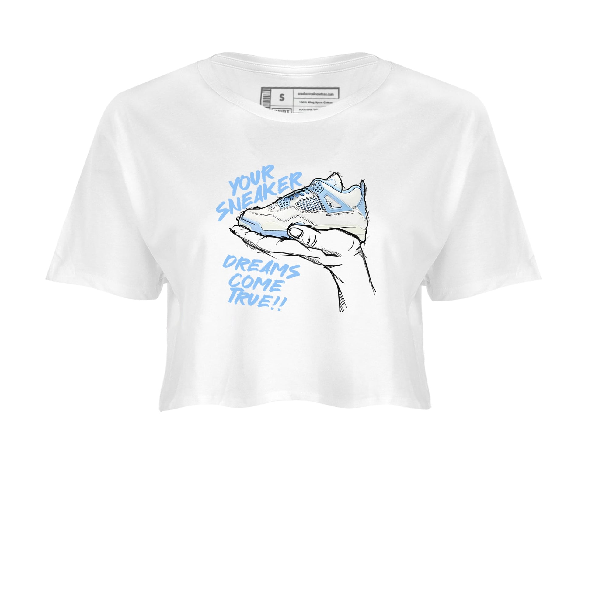 4s Forget Me Not shirts to match jordans Sneaker Dreams sneaker match tees Air Jordan 4 Retro Forget Me Not match shoes to clothes SNRT Sneaker Tees unisex cotton White 2 crop tee