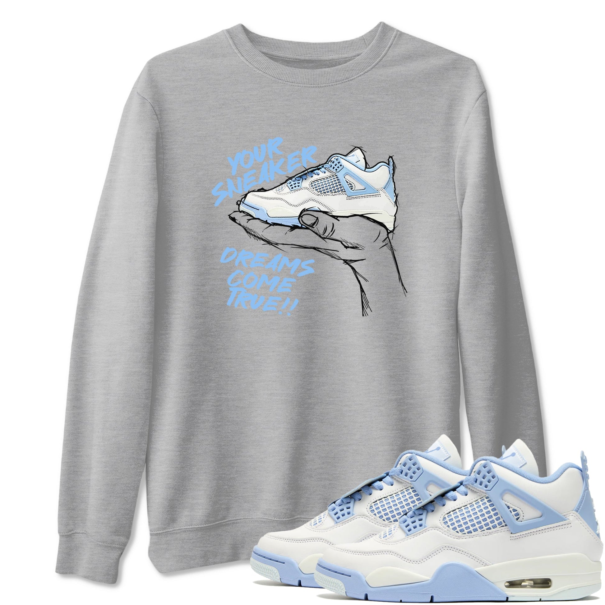 4s Forget Me Not shirts to match jordans Sneaker Dreams sneaker match tees Air Jordan 4 Retro Forget Me Not match shoes to clothes SNRT Sneaker Tees unisex cotton Heather Grey 1 shirts