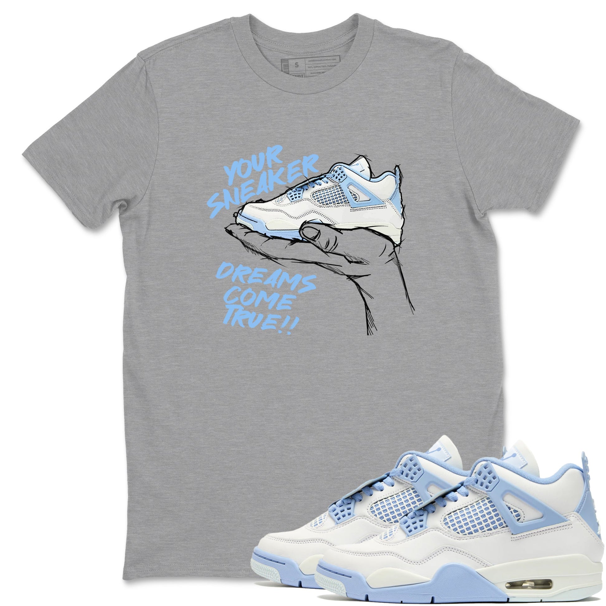 4s Forget Me Not shirts to match jordans Sneaker Dreams sneaker match tees Air Jordan 4 Retro Forget Me Not match shoes to clothes SNRT Sneaker Tees unisex cotton Heather Grey 1 shirts