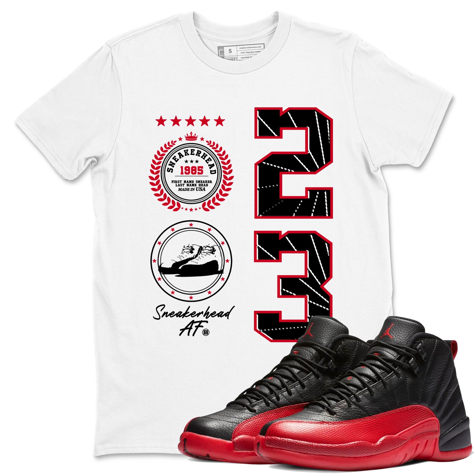 12s Flu Game shirts to match jordans Sneaker Emblem best t shirts to wear with jordans AJ12 Retro Flu Game match shoes to clothes SNRT Sneaker Tees unisex cotton White 1 shirts