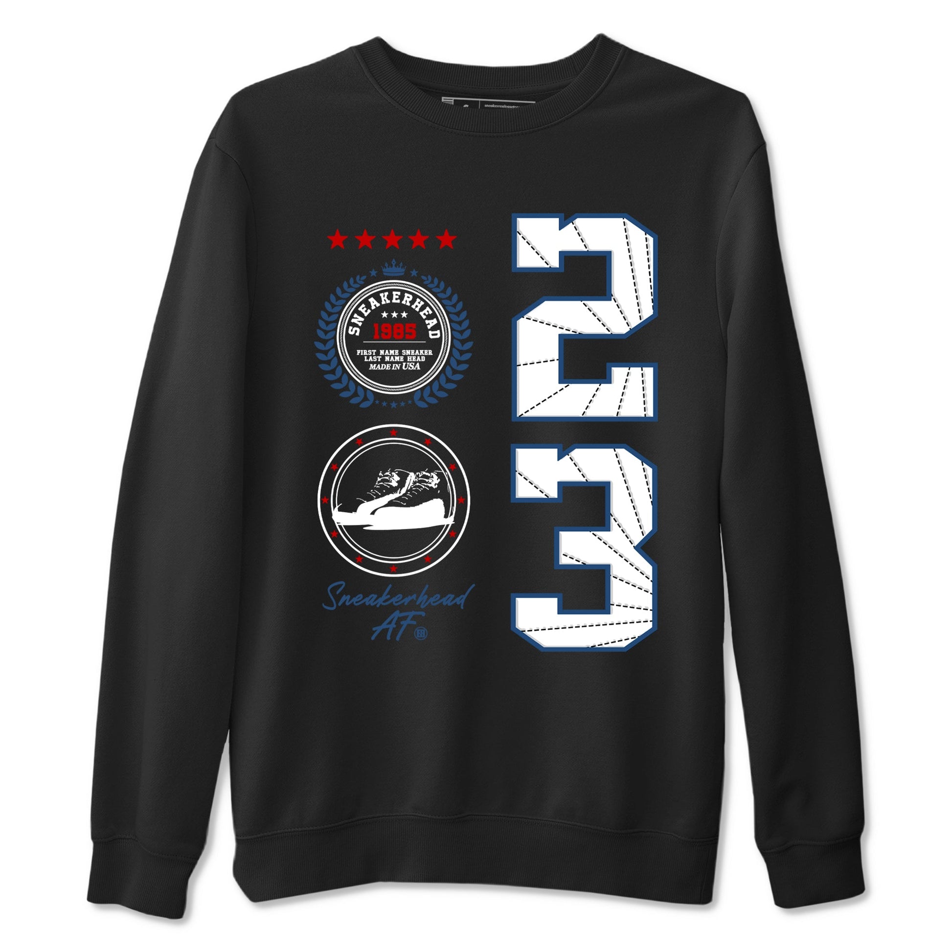 Sneaker Emblem sneaker match t-shirt styled to complete your fit with the Air Jordan 12 French Blue sneakers, graphic shirts in Black 2.