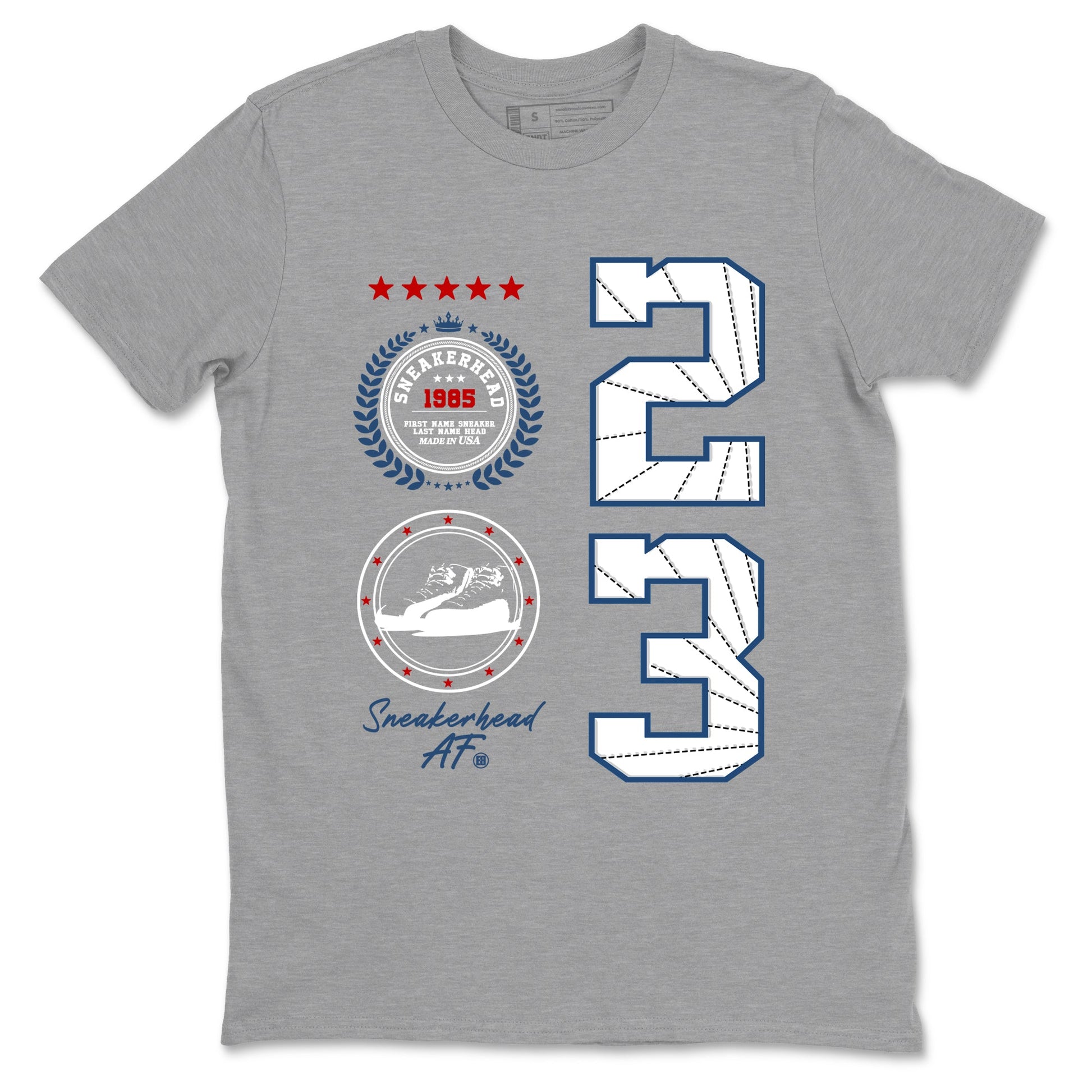 Sneaker Emblem sneaker match t-shirt styled to complete your fit with the Air Jordan 12 French Blue sneakers, graphic shirts in Heather Grey 2.