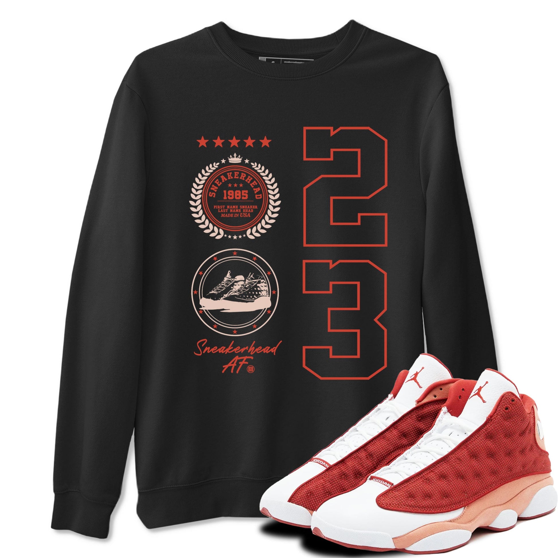 AJ13 Dune Red shirts to match jordans Sneaker Emblem sneaker match tees Air Jordan 13 Dune Red SNRT Sneaker Tees streetwear brand Black 1 unisex cotton tee