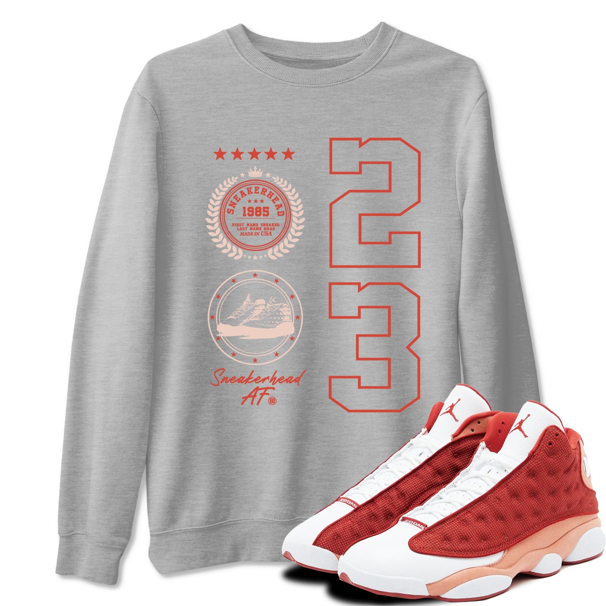 AJ13 Dune Red shirts to match jordans Sneaker Emblem sneaker match tees Air Jordan 13 Dune Red SNRT Sneaker Tees streetwear brand Heather Grey 1 unisex cotton tee