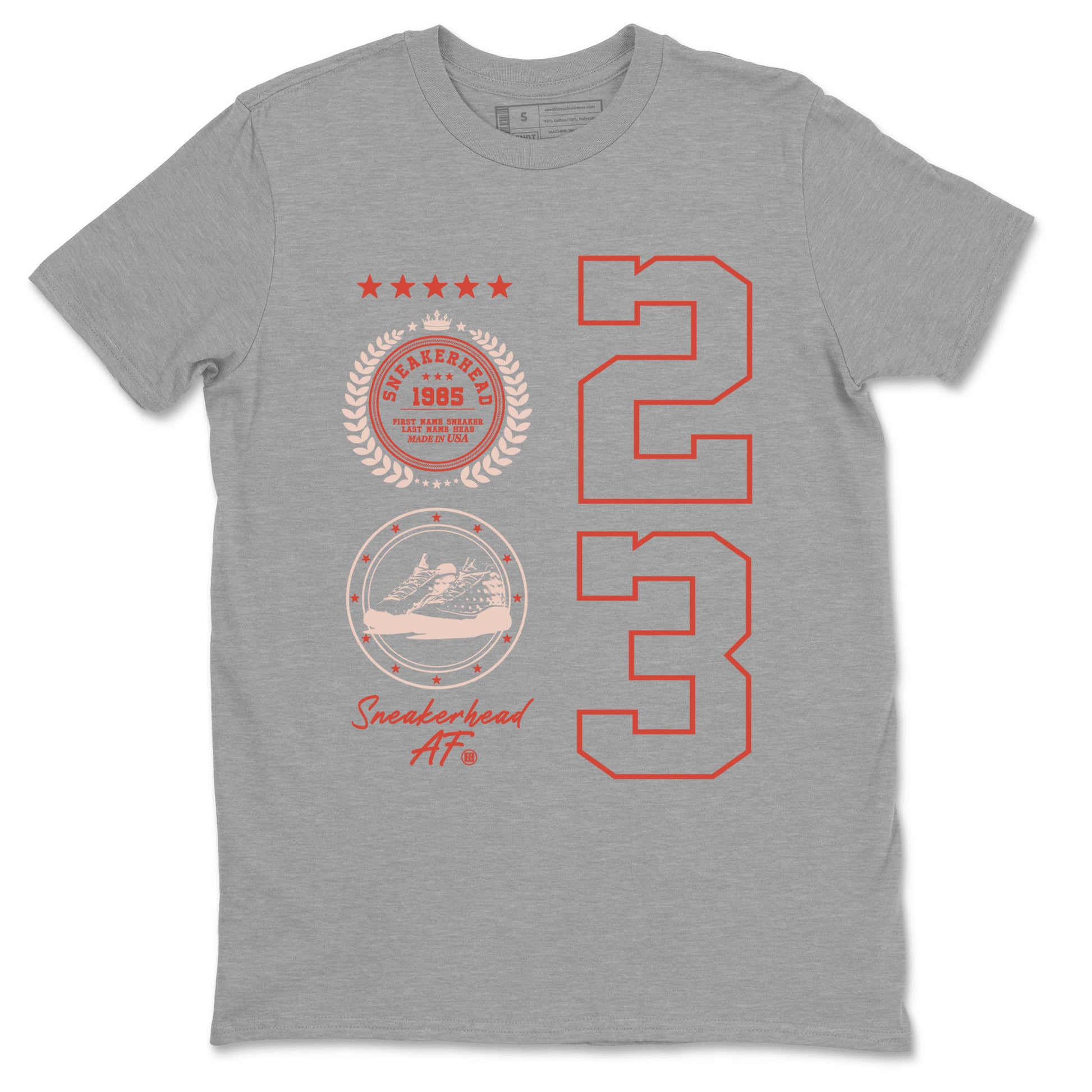 AJ13 Dune Red shirts to match jordans Sneaker Emblem sneaker match tees Air Jordan 13 Dune Red SNRT Sneaker Tees streetwear brand Heather Grey 2 unisex cotton tee