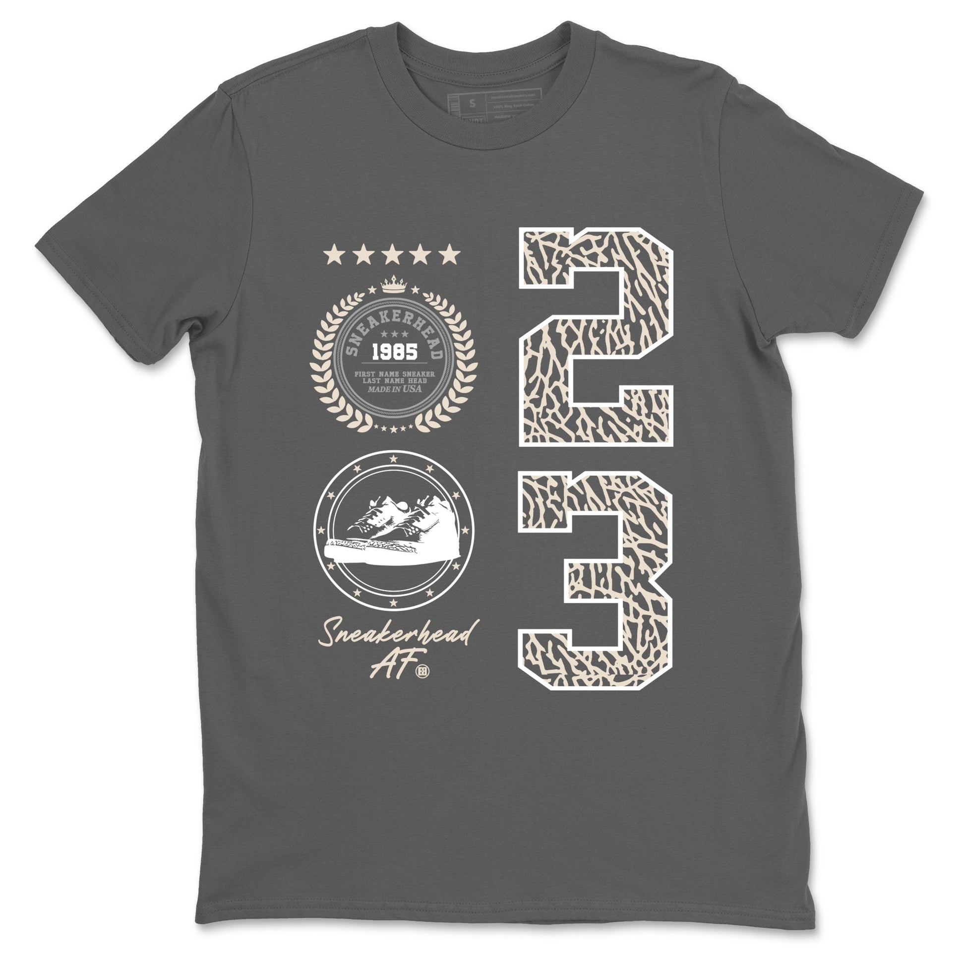 Sneaker Emblem sneaker match t-shirt styled to complete your fit with the Air Jordan 3 Pure Money sneakers, shown in Cool Grey 2.