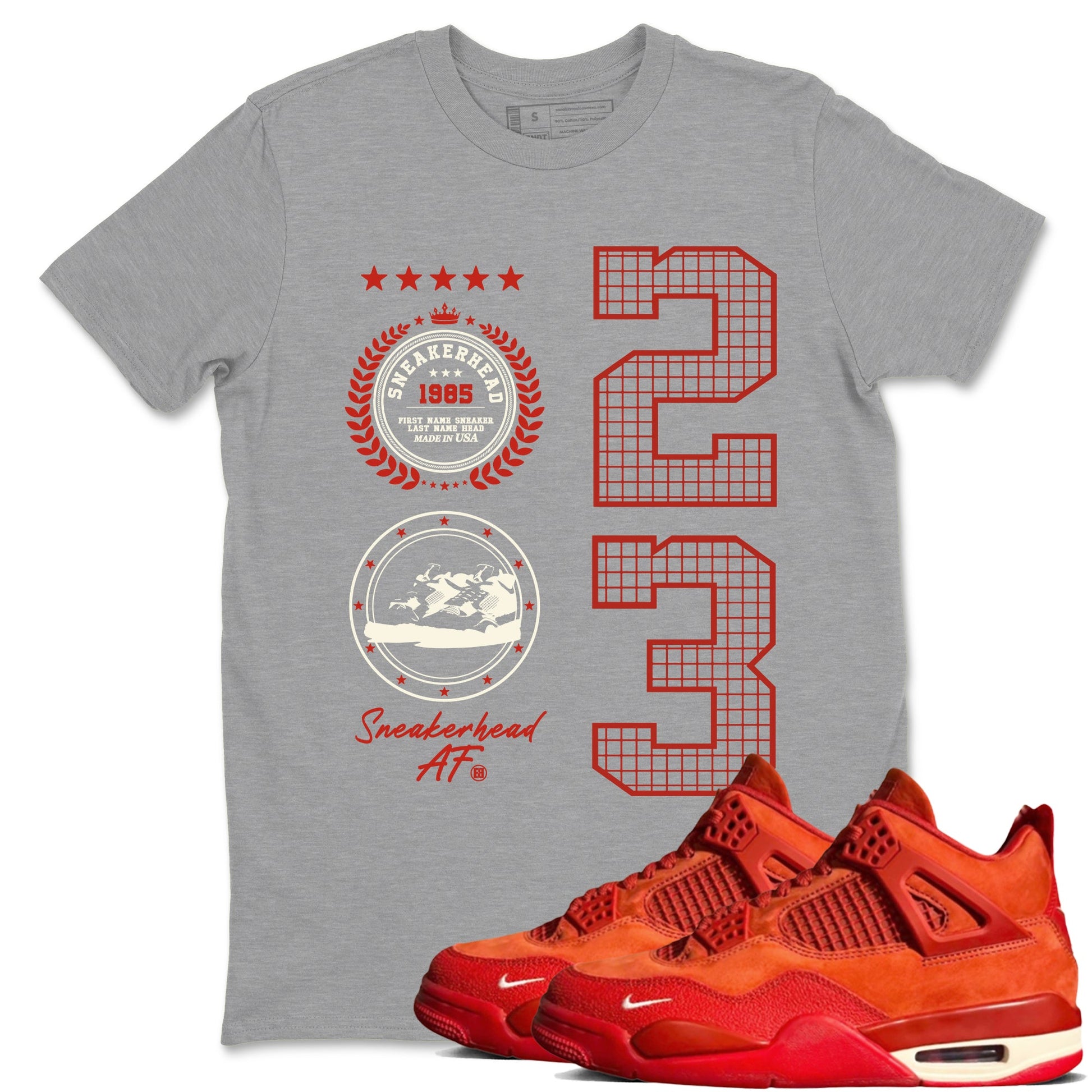 4s Brick By Brick best t shirts to wear with jordans Sneaker Emblem sneaker match tees Nigel Sylvester x Air Jordan 4 Brick by Brick match shoes to clothes SNRT Sneaker Tees unisex cotton Heather Grey 1 shirts