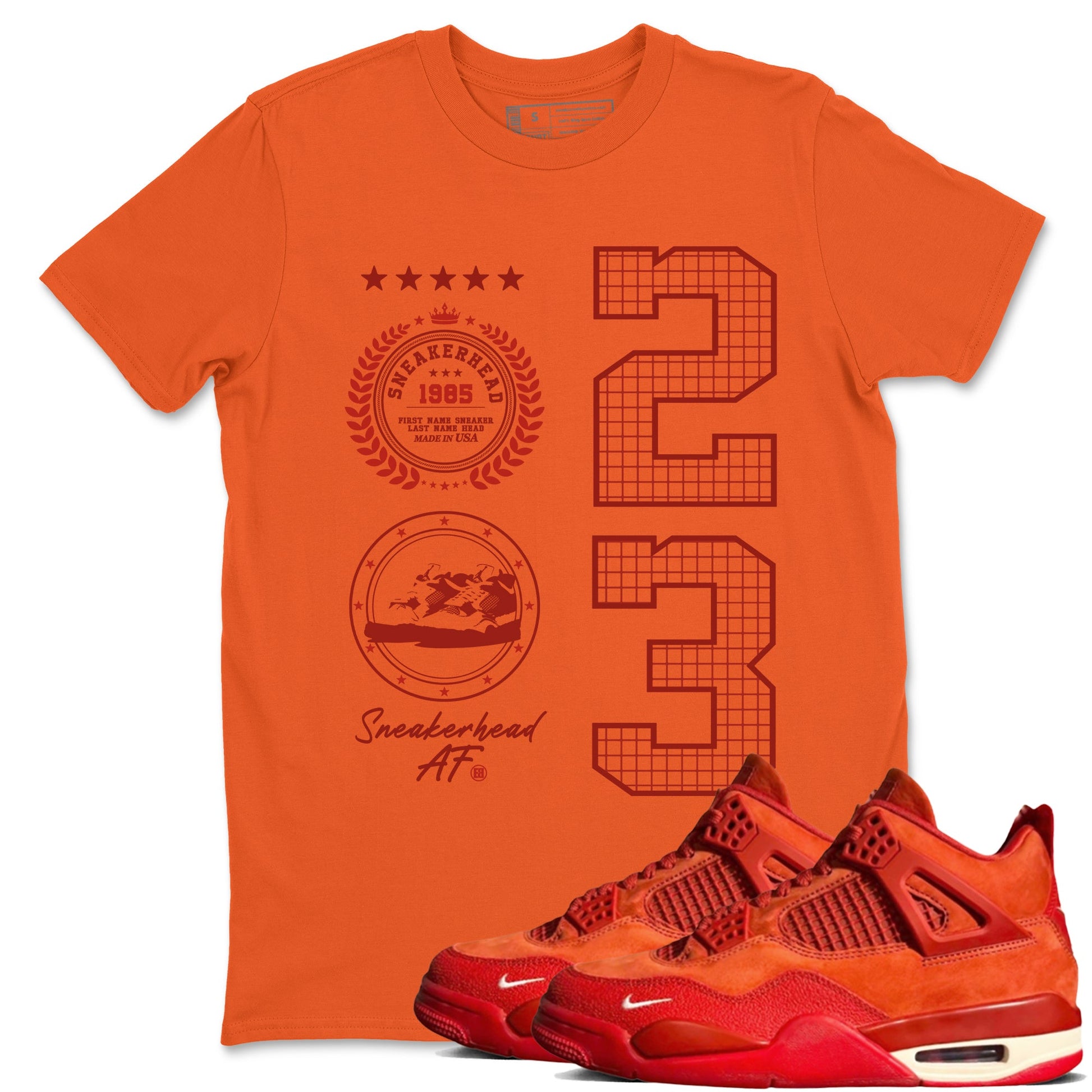 4s Brick By Brick best t shirts to wear with jordans Sneaker Emblem sneaker match tees Nigel Sylvester x Air Jordan 4 Brick by Brick match shoes to clothes SNRT Sneaker Tees unisex cotton Orange 1 shirts