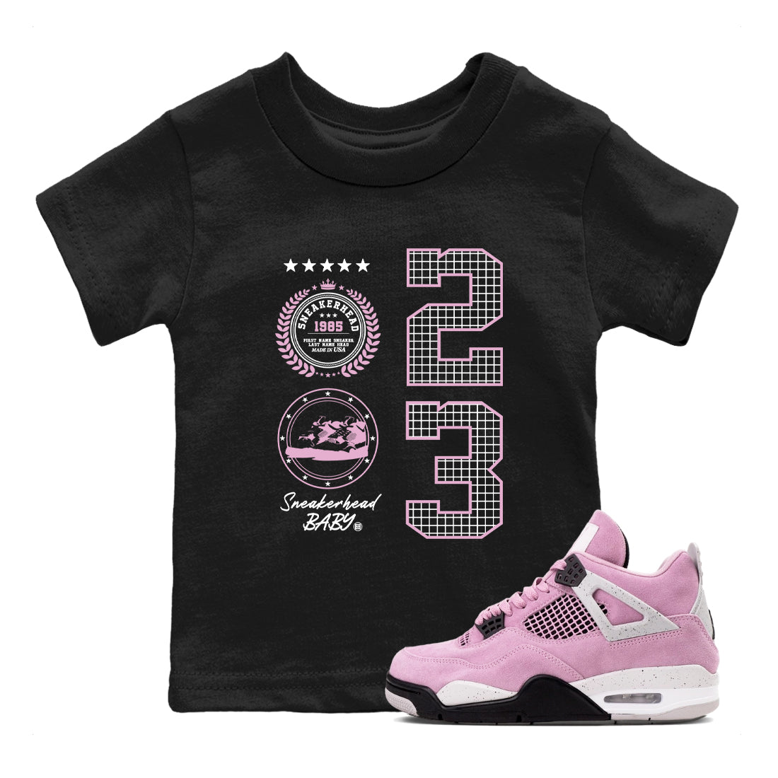4s Orchid shirts to match jordans Sneaker Emblem sneaker match tees Air Jordan 4 Orchid match shoes to clothes SNRT Sneaker Tees Youth Baby Black 1 tee
