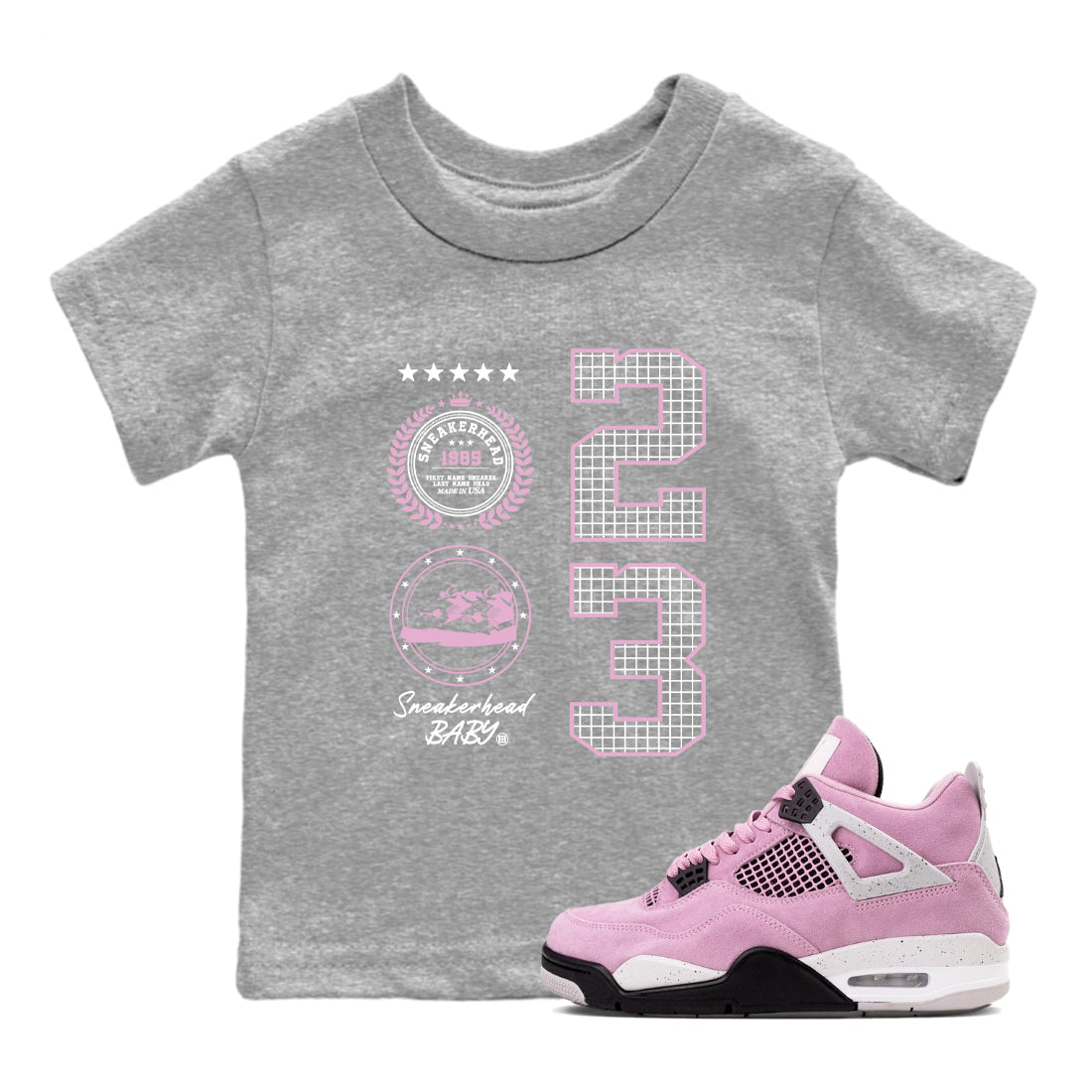 4s Orchid shirts to match jordans Sneaker Emblem sneaker match tees Air Jordan 4 Orchid match shoes to clothes SNRT Sneaker Tees Youth Baby Heather Grey 1 tee