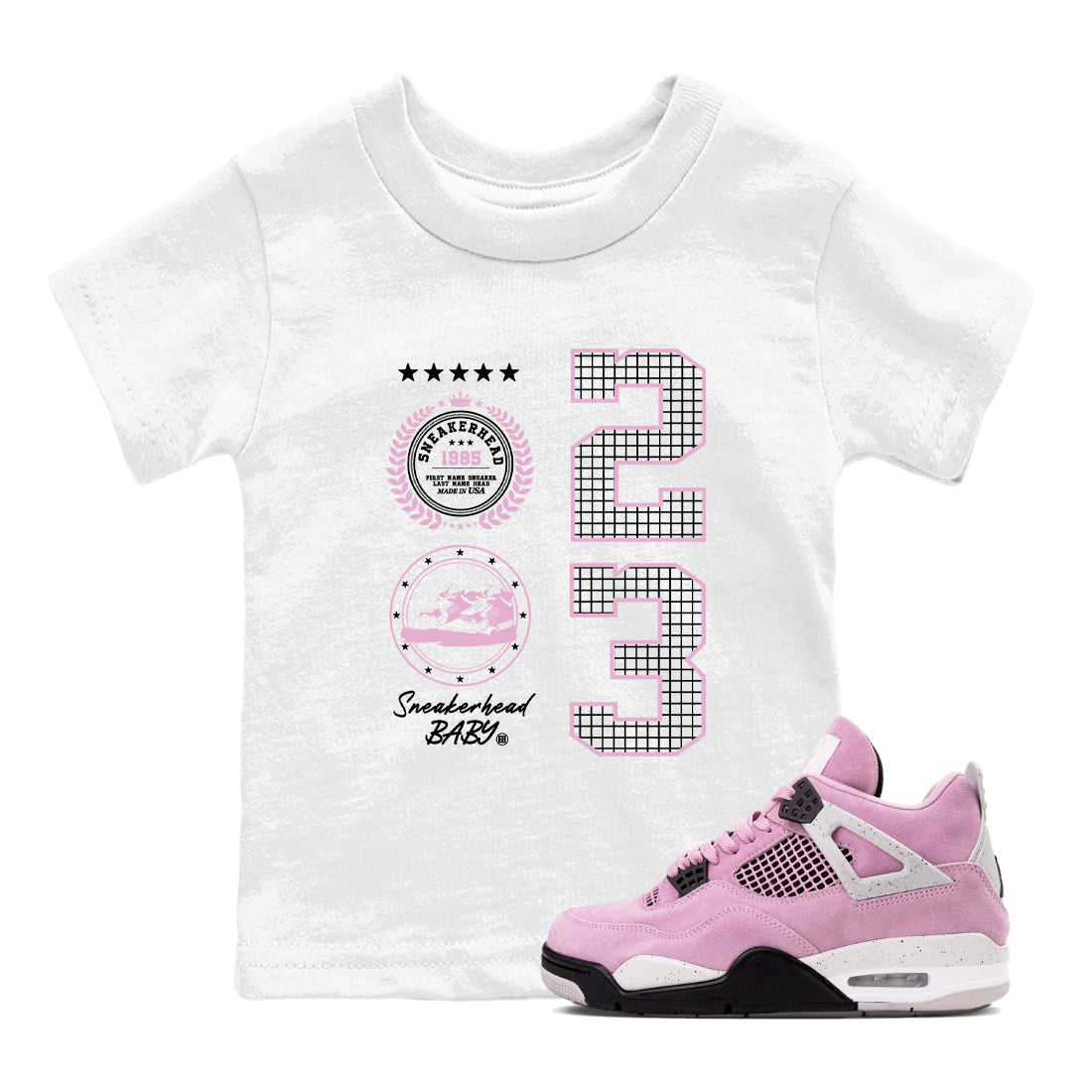 4s Orchid shirts to match jordans Sneaker Emblem sneaker match tees Air Jordan 4 Orchid match shoes to clothes SNRT Sneaker Tees Youth Baby White 1 tee