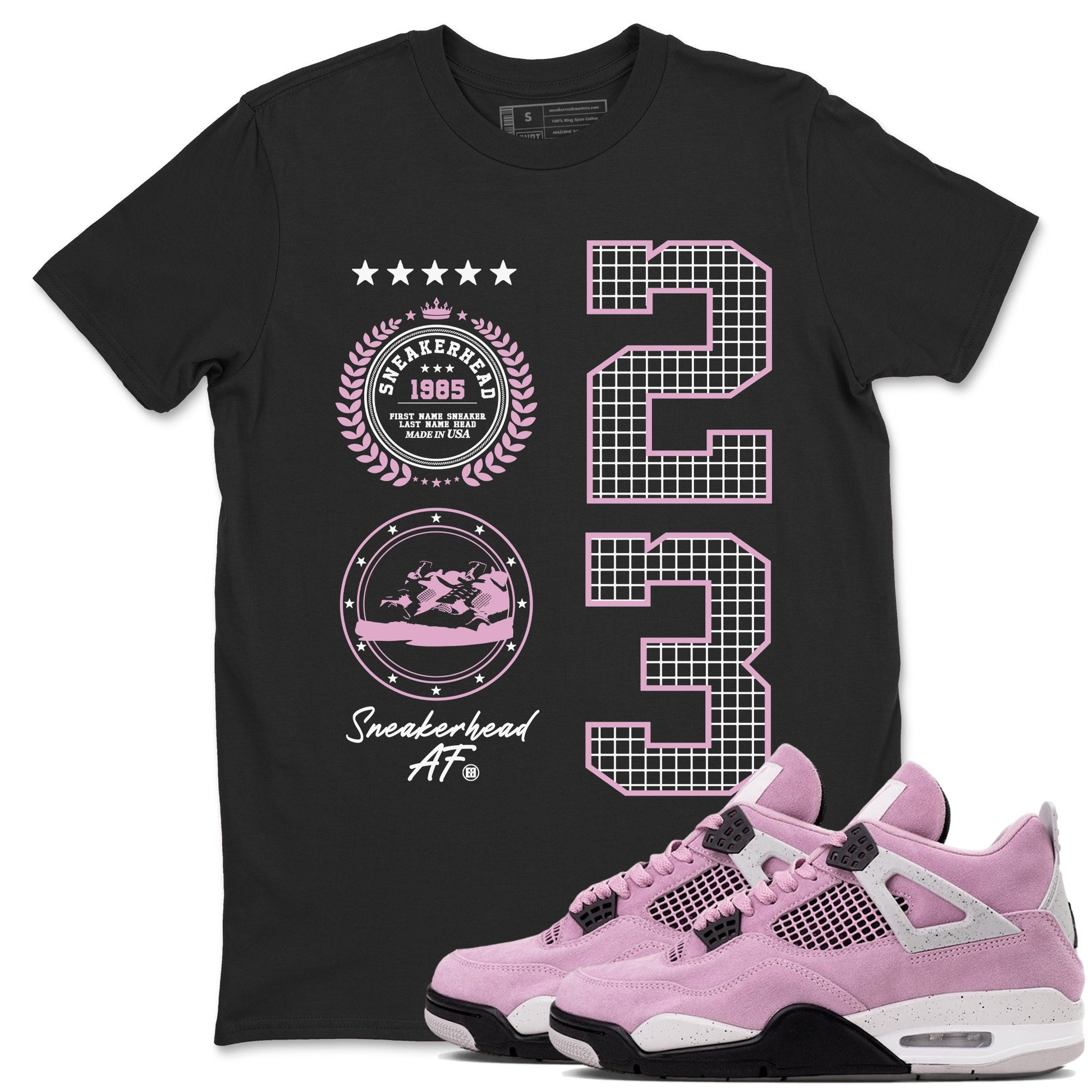 4s Orchid shirts to match jordans Sneaker Emblem sneaker match tees Air Jordan 4 Orchid match shoes to clothes SNRT Sneaker Tees unisex cotton Black 1 shirts