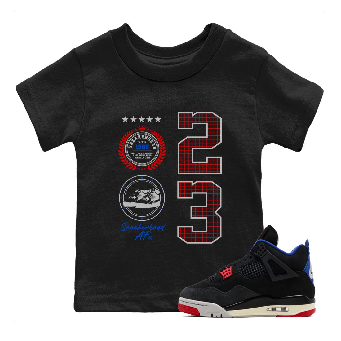 Sneaker match tees – Sneaker Tees To Match Jordan 4 Retro Rare Air Shoes – Sneaker Emblem Kids T-Shirt Black 1