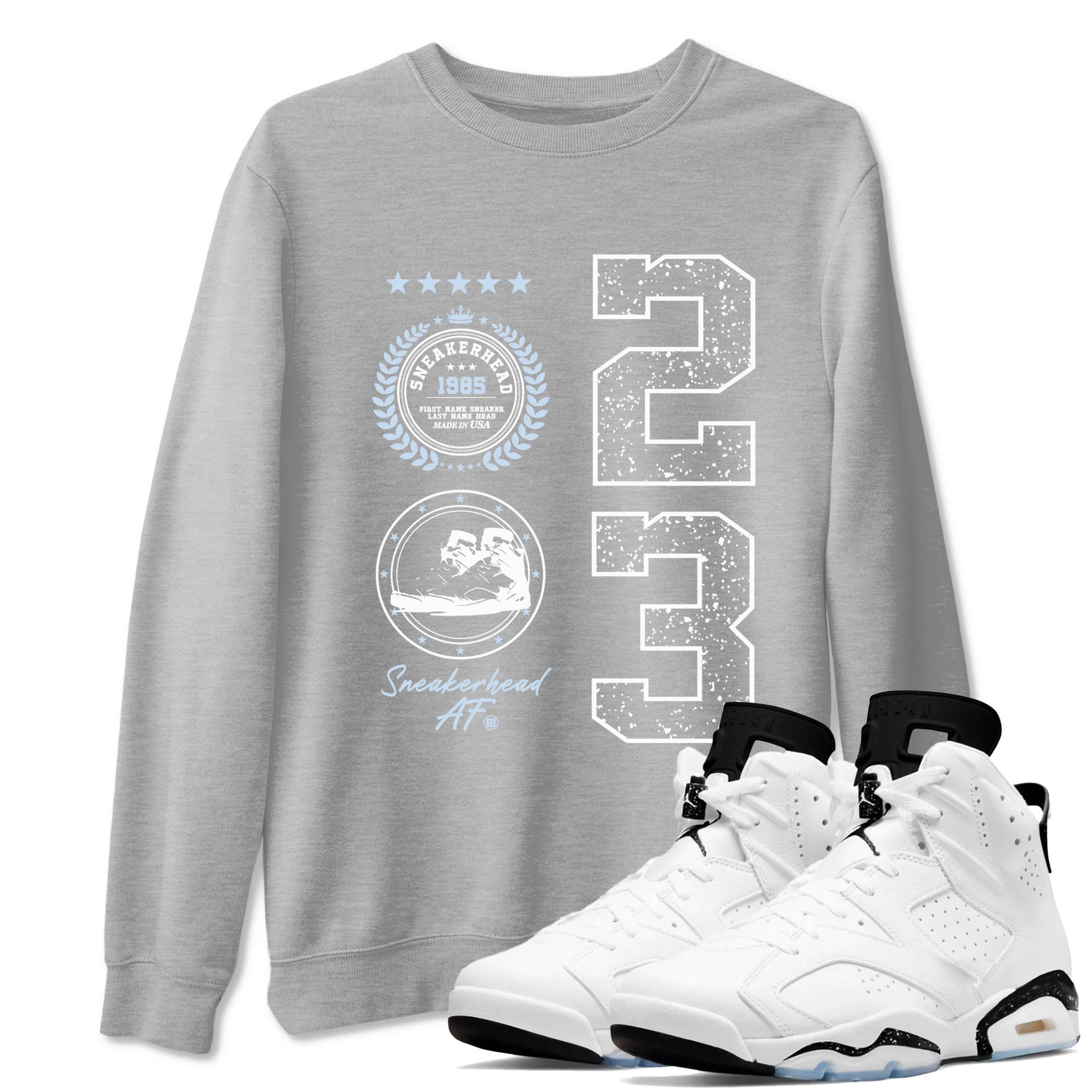 6s White Black shirt to match jordans Sneaker Emblem sneaker tees Air Jordan 6 White Black SNRT Sneaker Release Tees unisex cotton Heather Grey 1 crew neck shirt