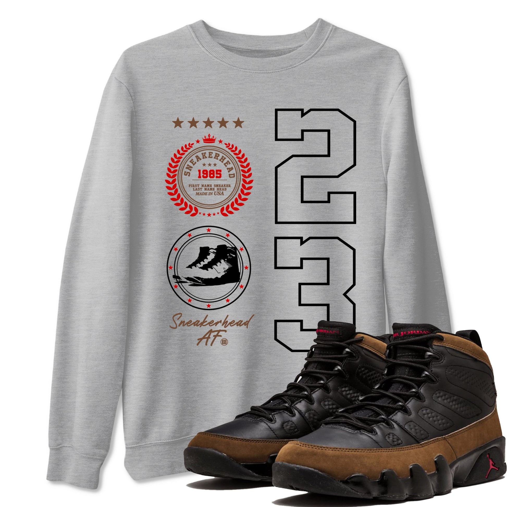 9s Olive shirts to match jordans Sneaker Emblem sneaker match tees Air Jordan 9 Olive match shoes to clothes SNRT Sneaker Tees unisex cotton Heather Grey 1 shirts