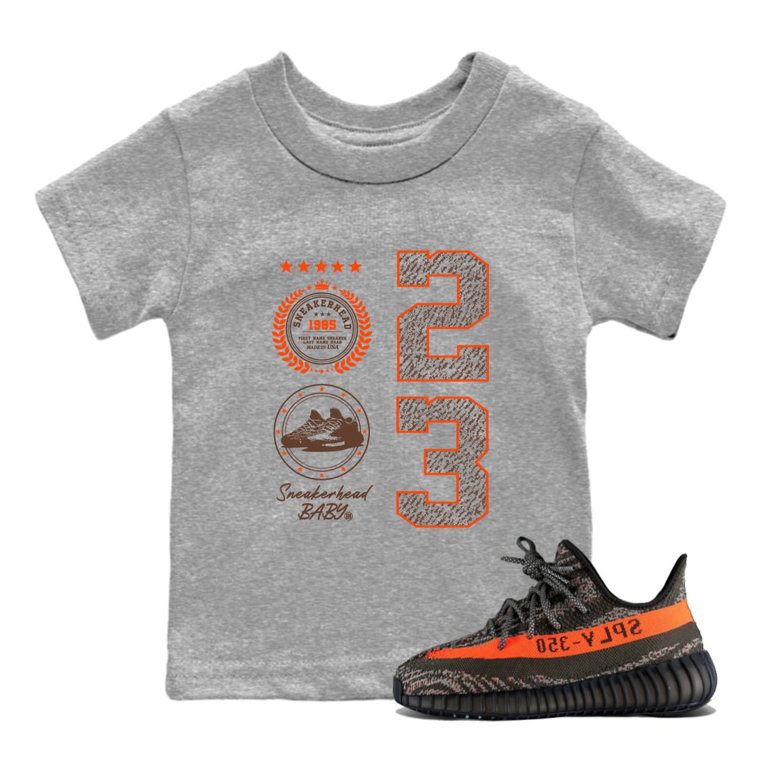 Yeezy 350 Carbon Beluga shirts to match jordans Sneaker Emblem sneaker match tees Yeezy 350 Carbon Beluga match shoes to clothes SNRT Sneaker Tees Youth Baby Heather Grey 1 tee