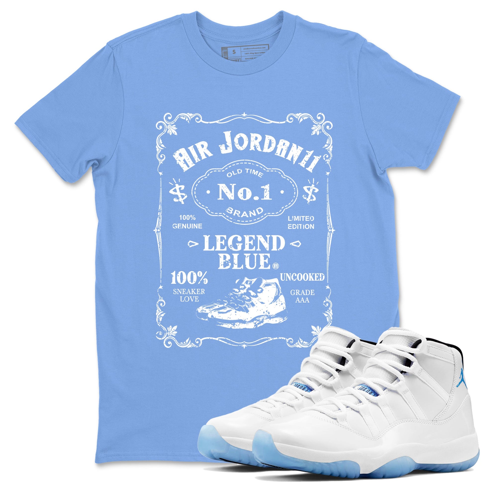 AJ11 Retro Legend Blue shirts to match jordans Sneaker Label best t shirts to wear with jordans 11s Legend Blue match shoes to clothes SNRT Sneaker Tees unisex cotton Carolina Blue 1 shirts