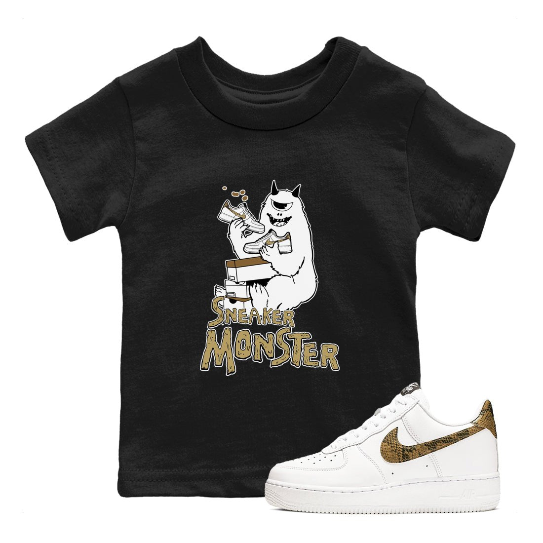 Air Force 1 Ivory Snake shirt to match jordans Sneaker Monster sneaker tees Air Force 1 Ivory Snake SNRT sneaker release tees baby toddler Black 1 cotton Shirt