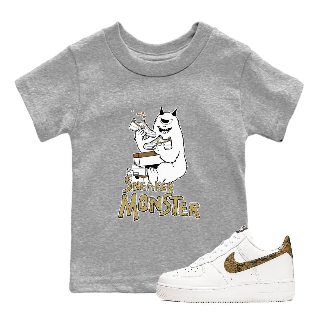 Air Force 1 Ivory Snake shirt to match jordans Sneaker Monster sneaker tees Air Force 1 Ivory Snake SNRT sneaker release tees baby toddler Heather Grey 1 cotton Shirt