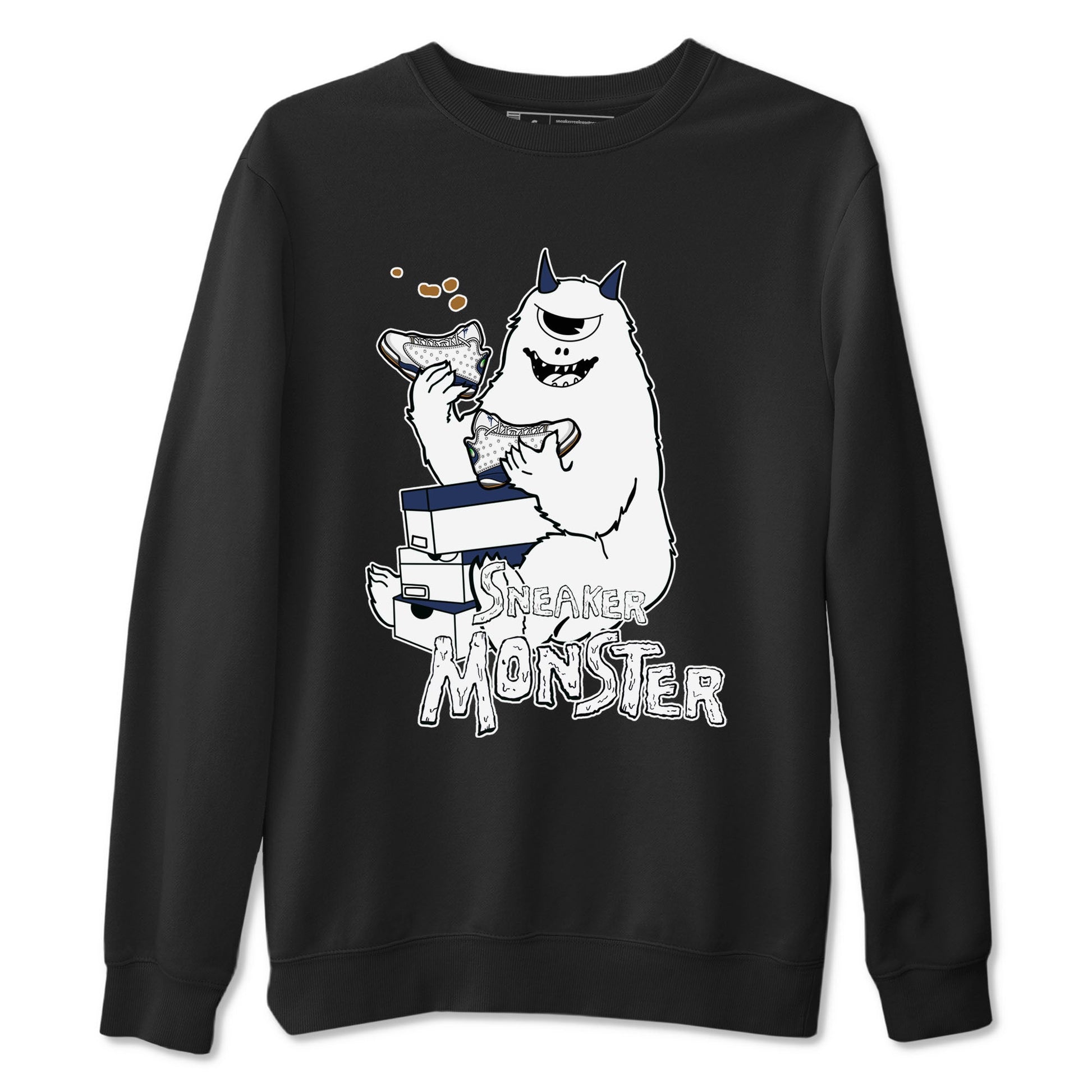 13s Midnight Navy shirts to match jordans Sneaker Monster sneaker match tees Air Jordan 13 Midnight Navy SNRT Sneaker Release Tees unisex cotton Black 2 crew neck shirts
