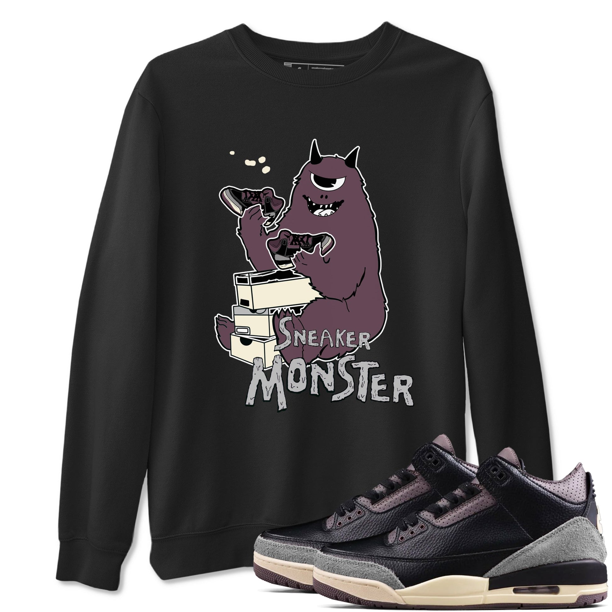 AJ3 A Ma Maniere x Black shirts to match jordans Sneaker Monster sneaker match tees A Ma Maniere x Air Jordan 3 “Black” SNRT Sneaker Tees streetwear brand Black 1 unisex cotton tee