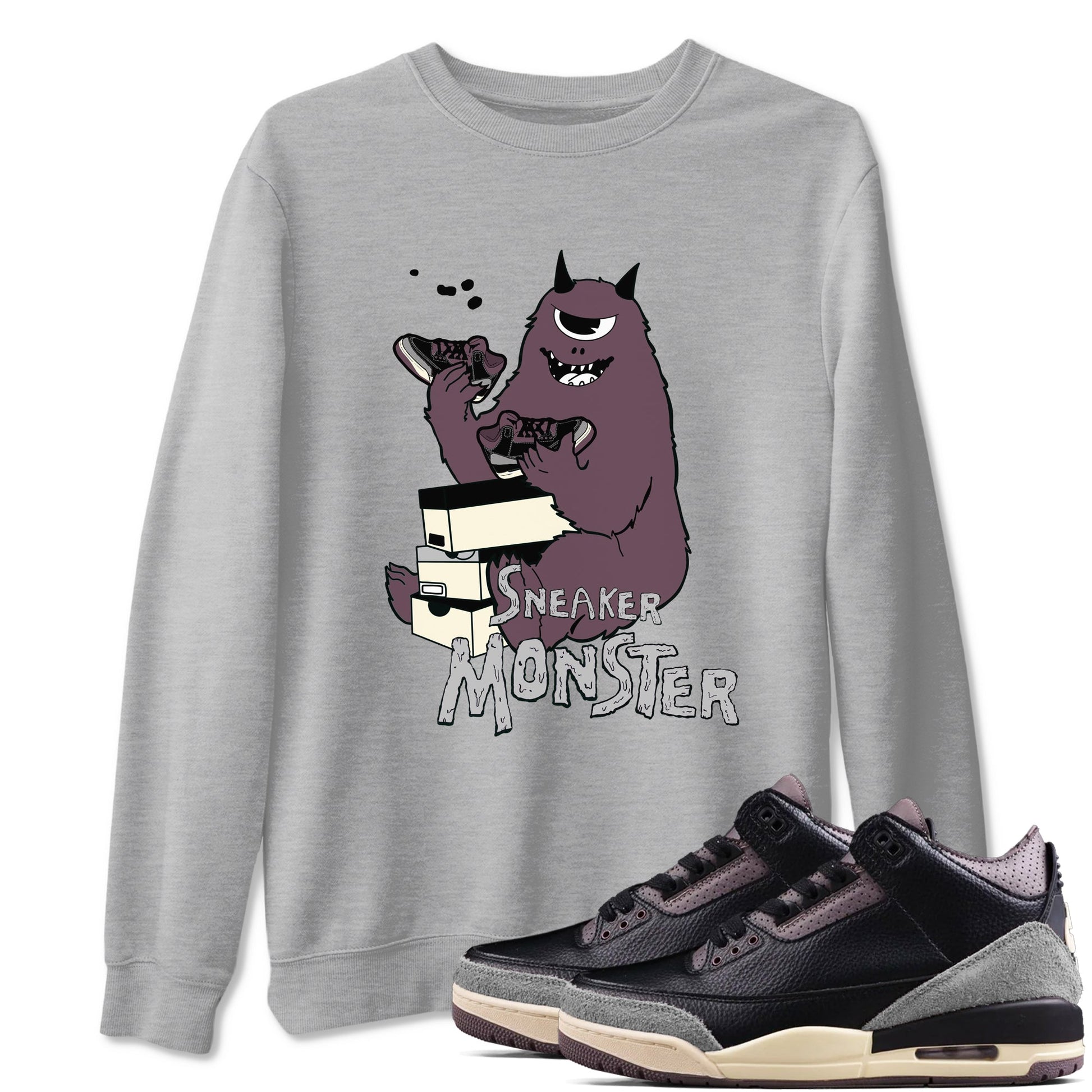 AJ3 A Ma Maniere x Black shirts to match jordans Sneaker Monster sneaker match tees A Ma Maniere x Air Jordan 3 “Black” SNRT Sneaker Tees streetwear brand Heather Grey 1 unisex cotton tee