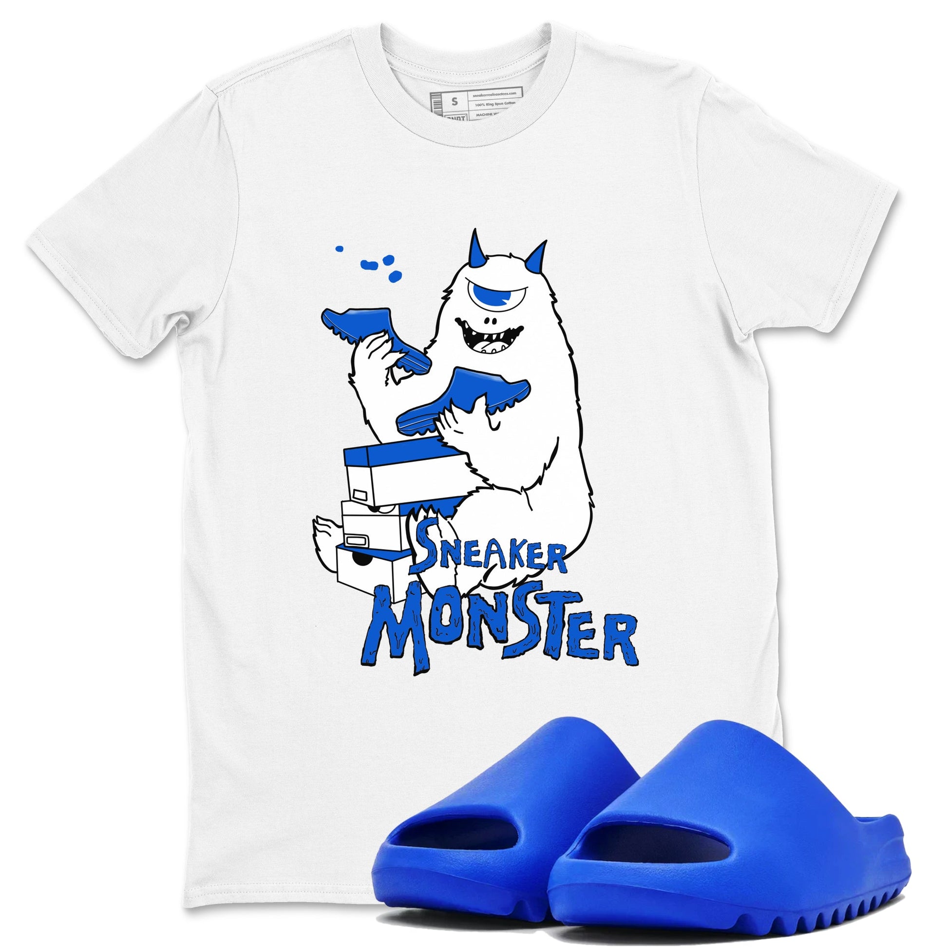 Yeezy Slide Azure shirts to match jordans Sneaker Monster sneaker match tees Yeezy Slide Azure SNRT Sneaker Tees streetwear brand White 1 unisex cotton tee
