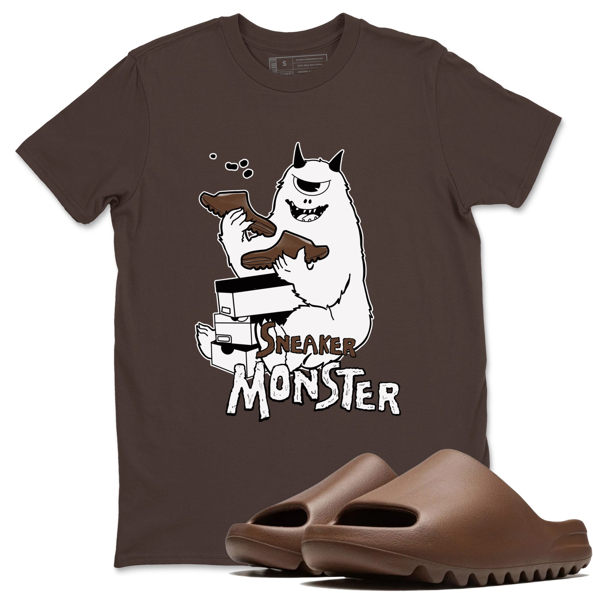 Yeezy Slide Flax shirts to match jordans Sneaker Monster sneaker match tees Yeezy Slide Flax SNRT Sneaker Tees streetwear brand Dark Chocolate 1 unisex cotton tee