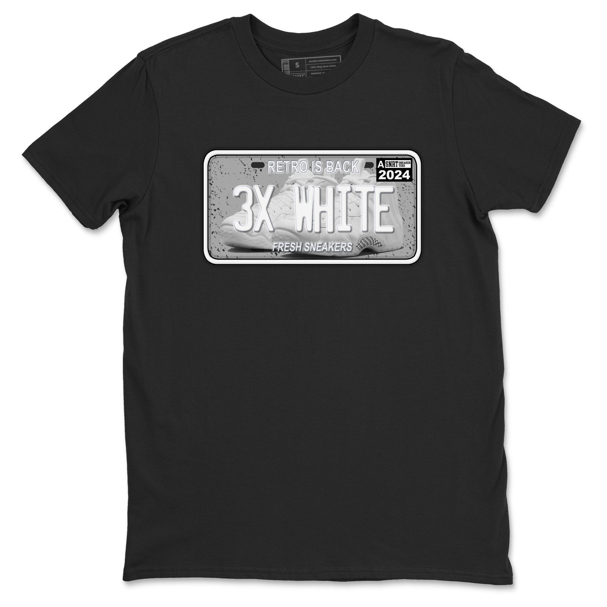 Sneaker Plate sneaker match t-shirt styled to complete your fit with the Air Foamposite One Triple White sneakers, shown in Black 2.
