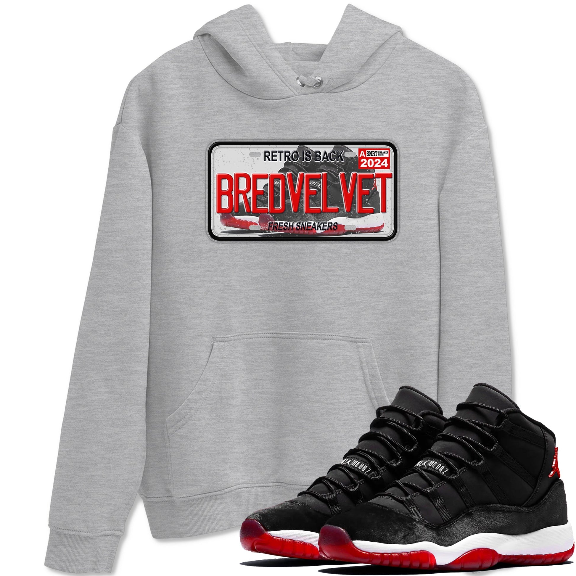 11s Bred Velvet shirts to match jordans Sneaker Plate sneaker match tees Air Jordan 11 Bred Velvet SNRT Sneaker Release Tees unisex cotton Heather Grey 1 crew neck shirts